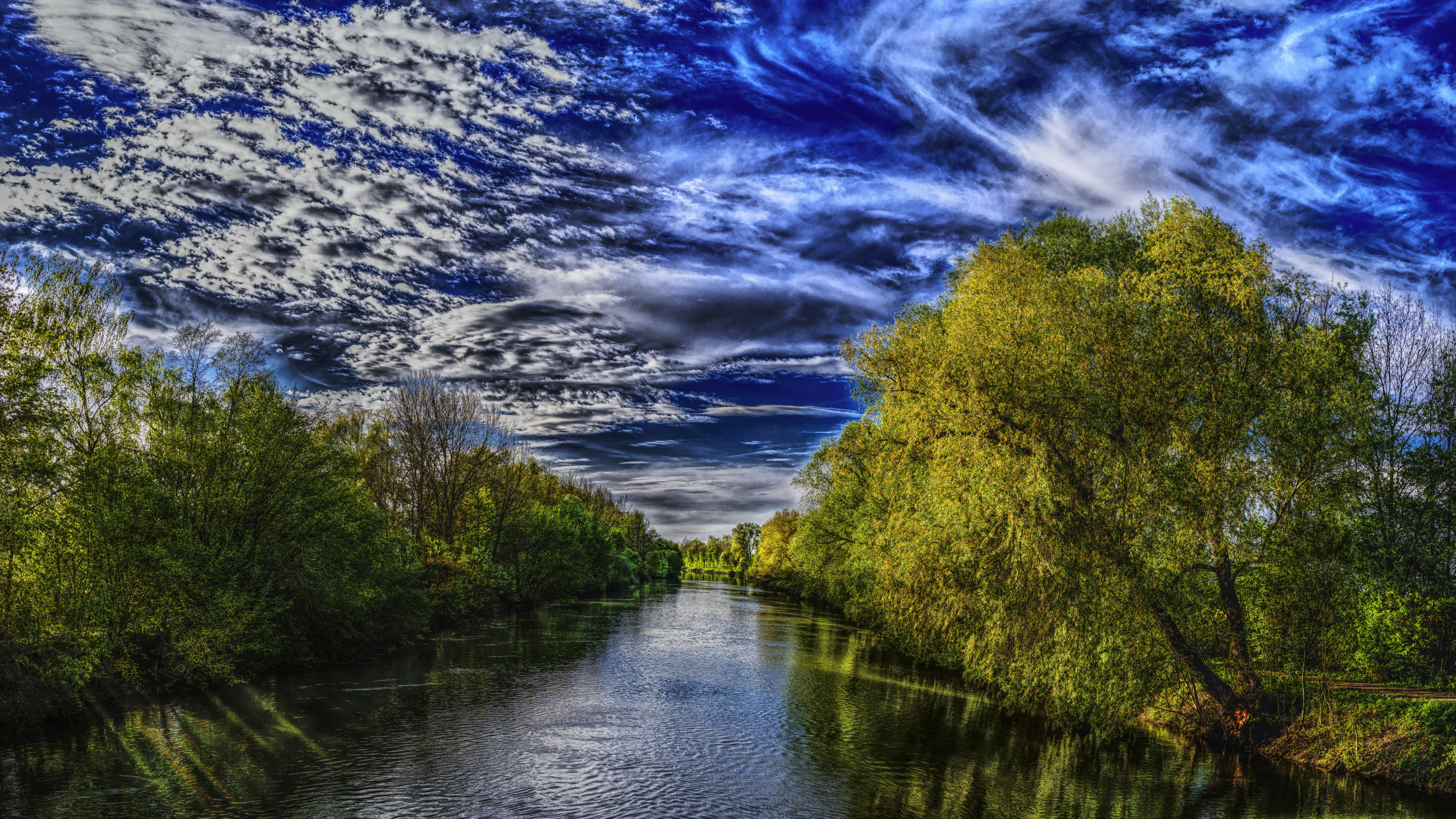 farbenspiel, sunbeam, color, lichtspiel, away, romantic, still, light, no people, 8K, nice weather, river landscape, green color, blue, germany, rest, HD Wallpaper