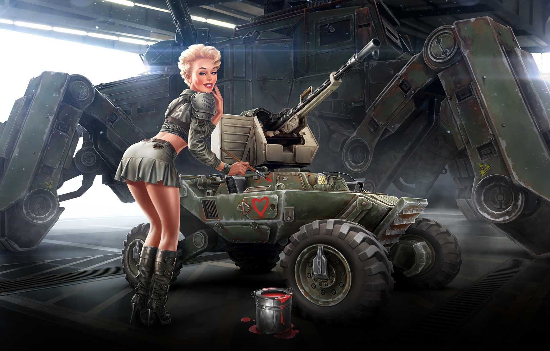 heart, pose, kopeck piece, smile, paint, pin-up, look, 1080P, mood, HD Wallpaper