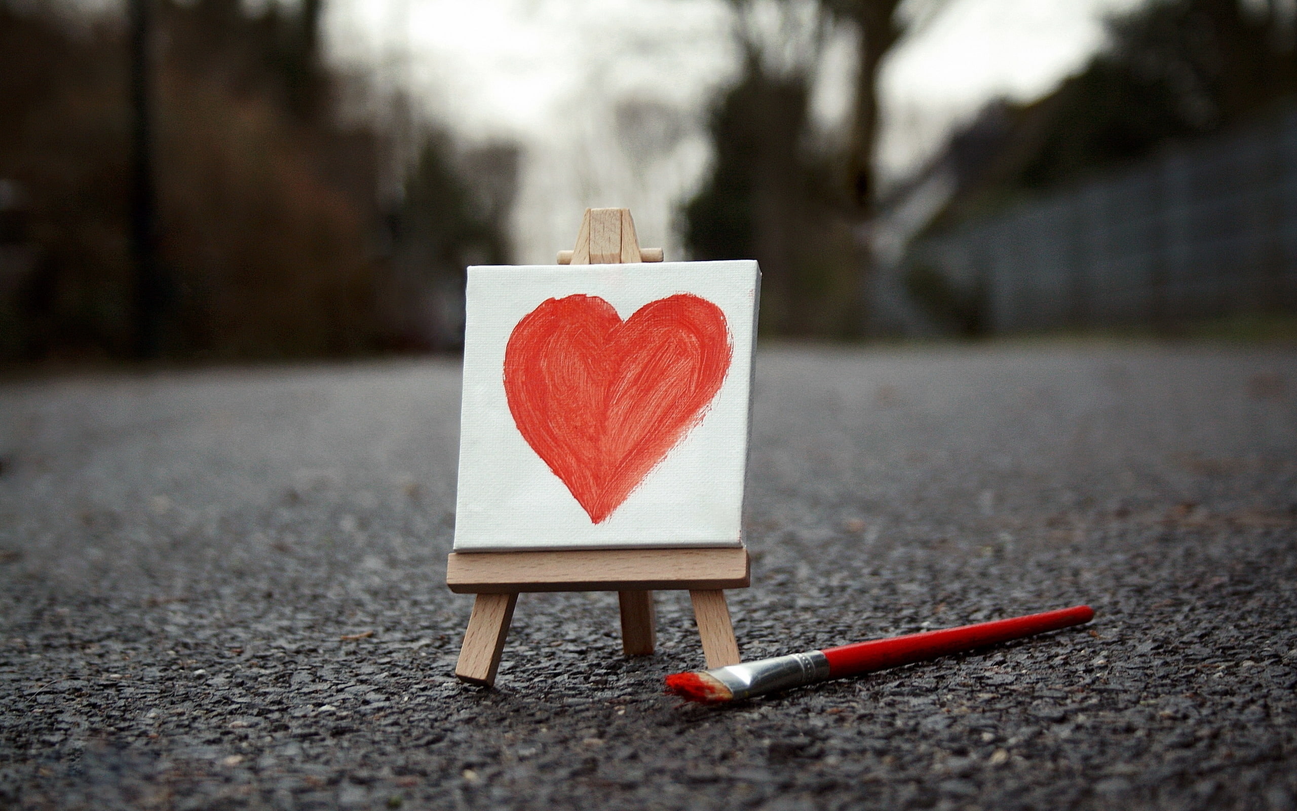 art, love, picture, drawing, easel, painted, 2K, heart, paintbrush, miniature, HD Wallpaper