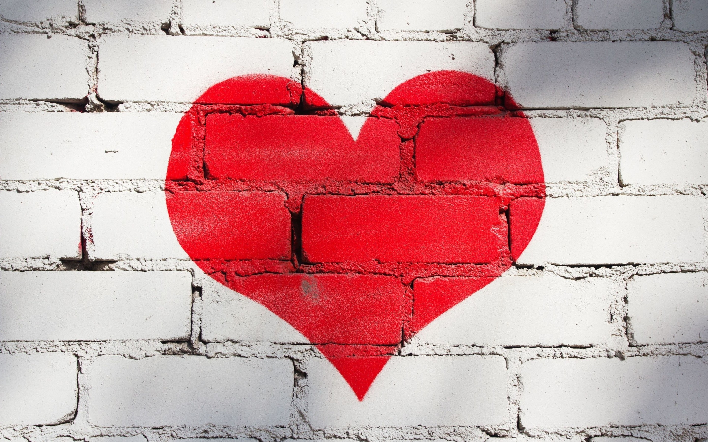 wall, grunge, love, red, art, painted, heart, vintage, 2K, HD Wallpaper