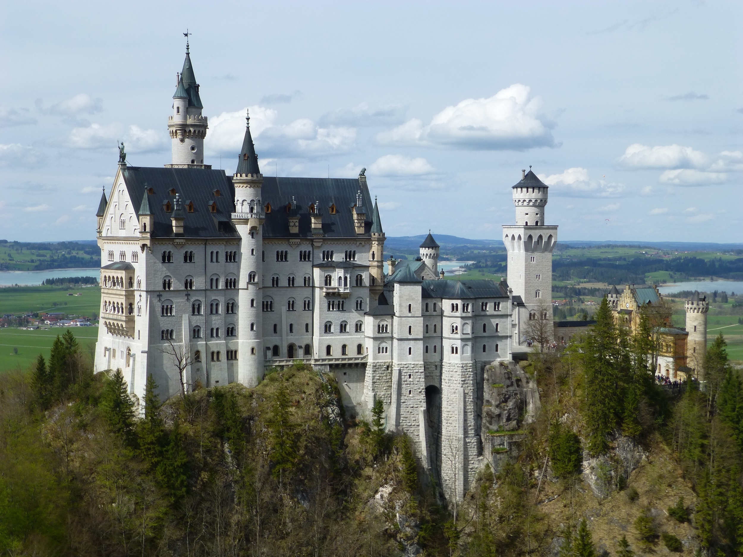 plant, ludwig ii, neuschwanstein, füssen, tree, no people, the past, concrete, tower, baroque, history, travel destinations, nineteenth-century, palace, HD Wallpaper