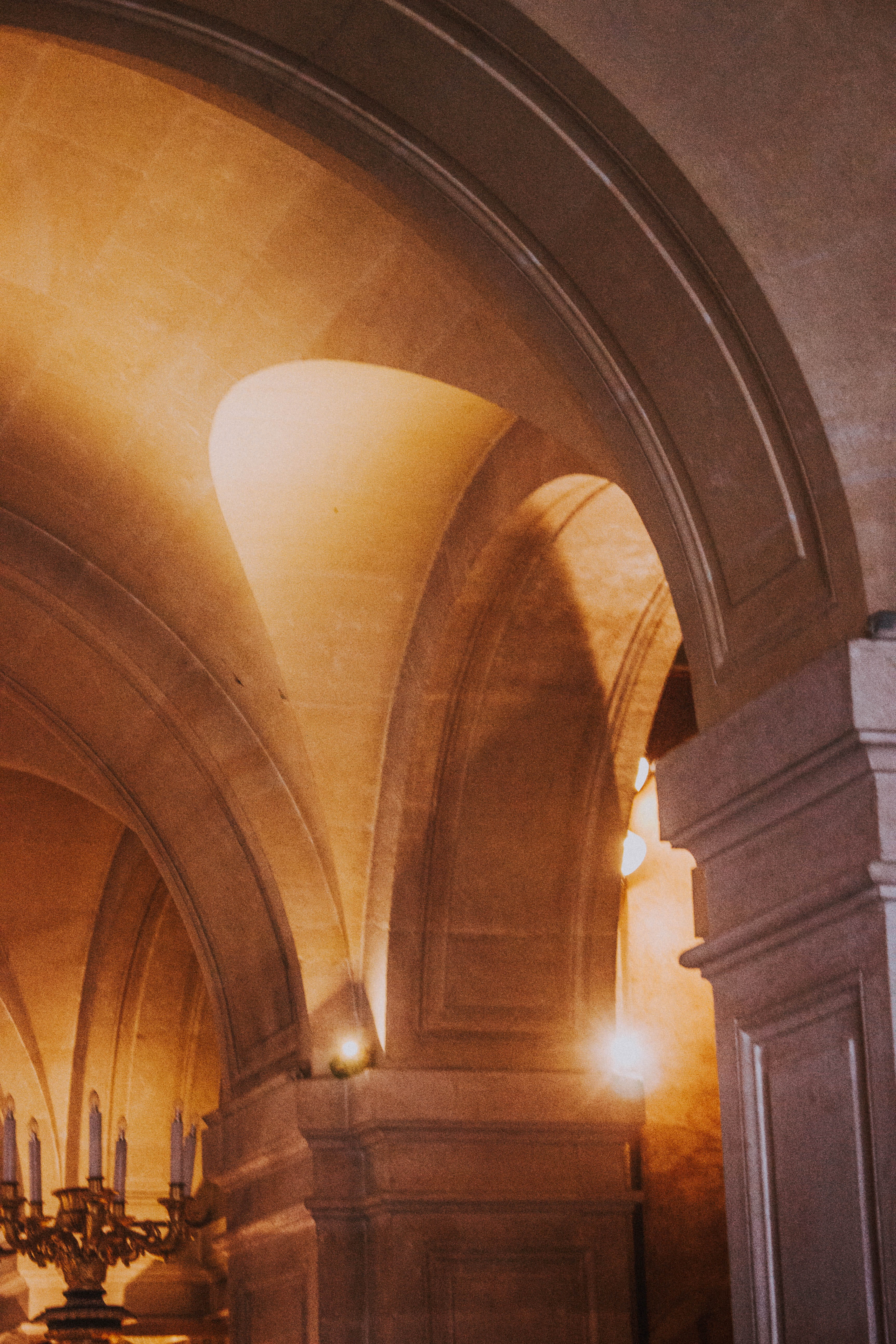 light, arcade, low angle view, arch, ceiling, religion, place of worship, geometric, versailles, architecture, abbey, arched, illuminated, castle, spirituality, Phone HD Wallpaper