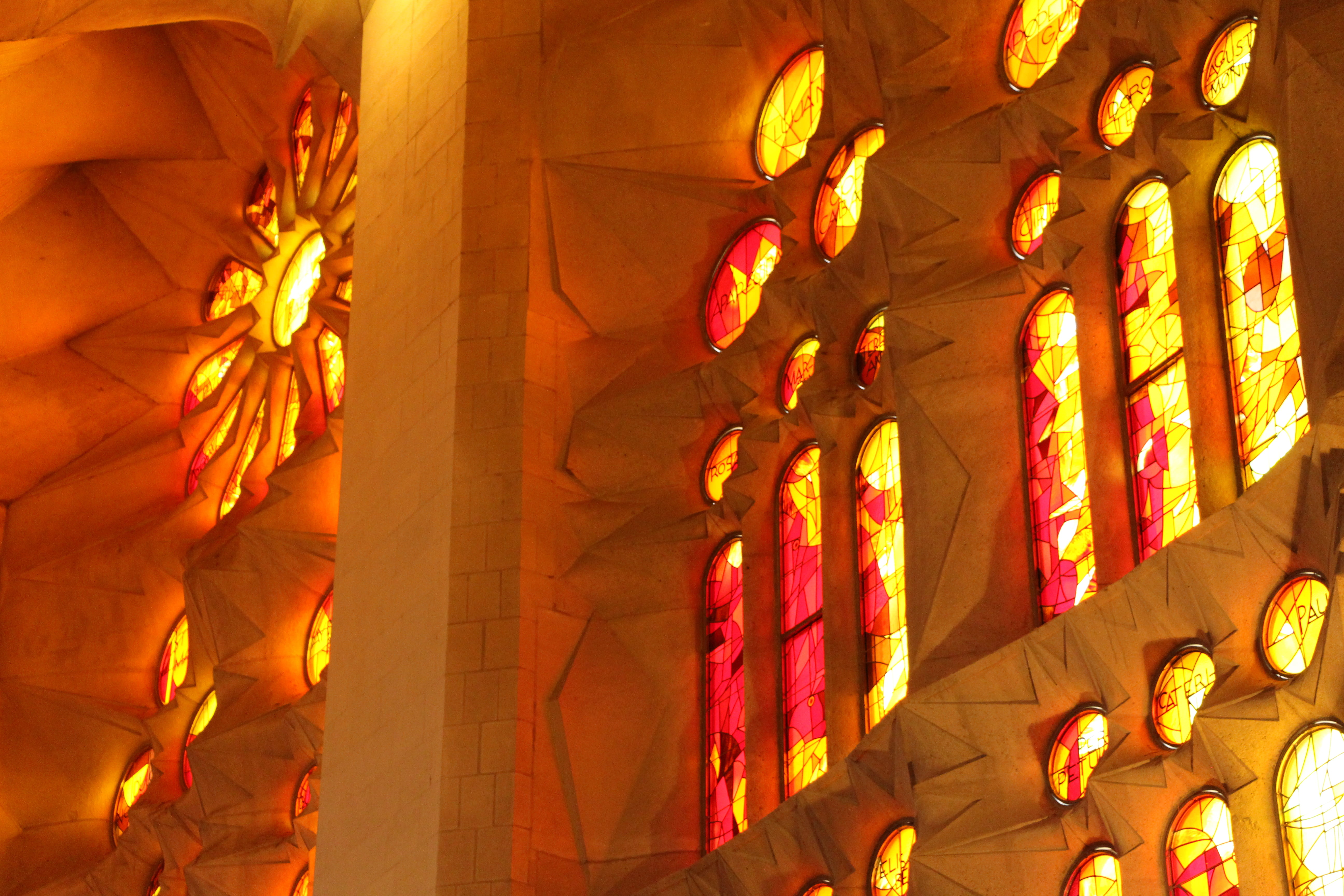 illuminated, decoration, red, barcelona, creativity, sunlight, human representation, spain, belief, representation, day, colours, religion, shadow, place of worship, HD Wallpaper