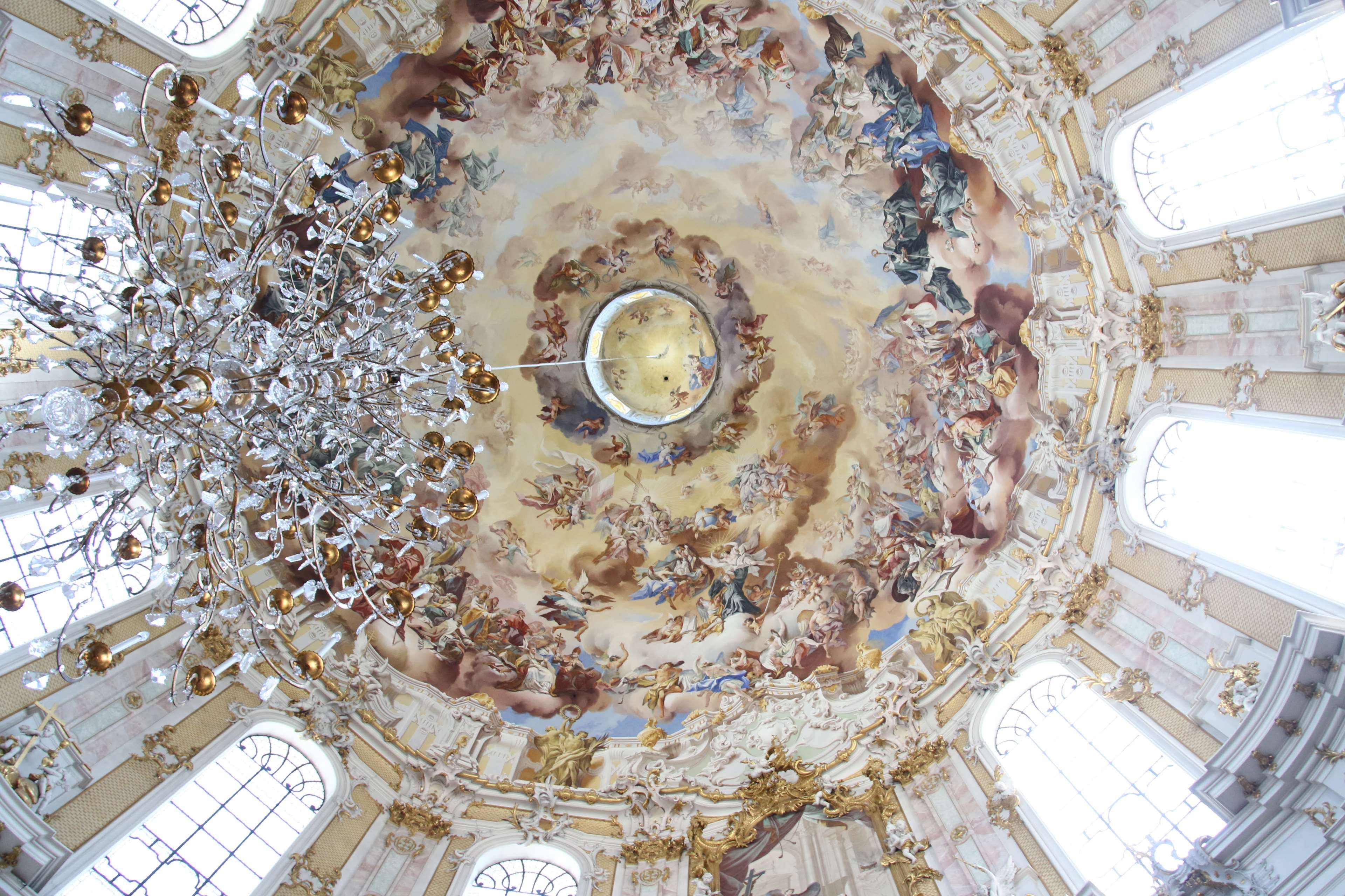 place of worship, cupola, chandelier, cathedral, 4K, church, dome, gold, no people, monestry, day, holy, architecture, low angle view, painted ceiling, HD Wallpaper