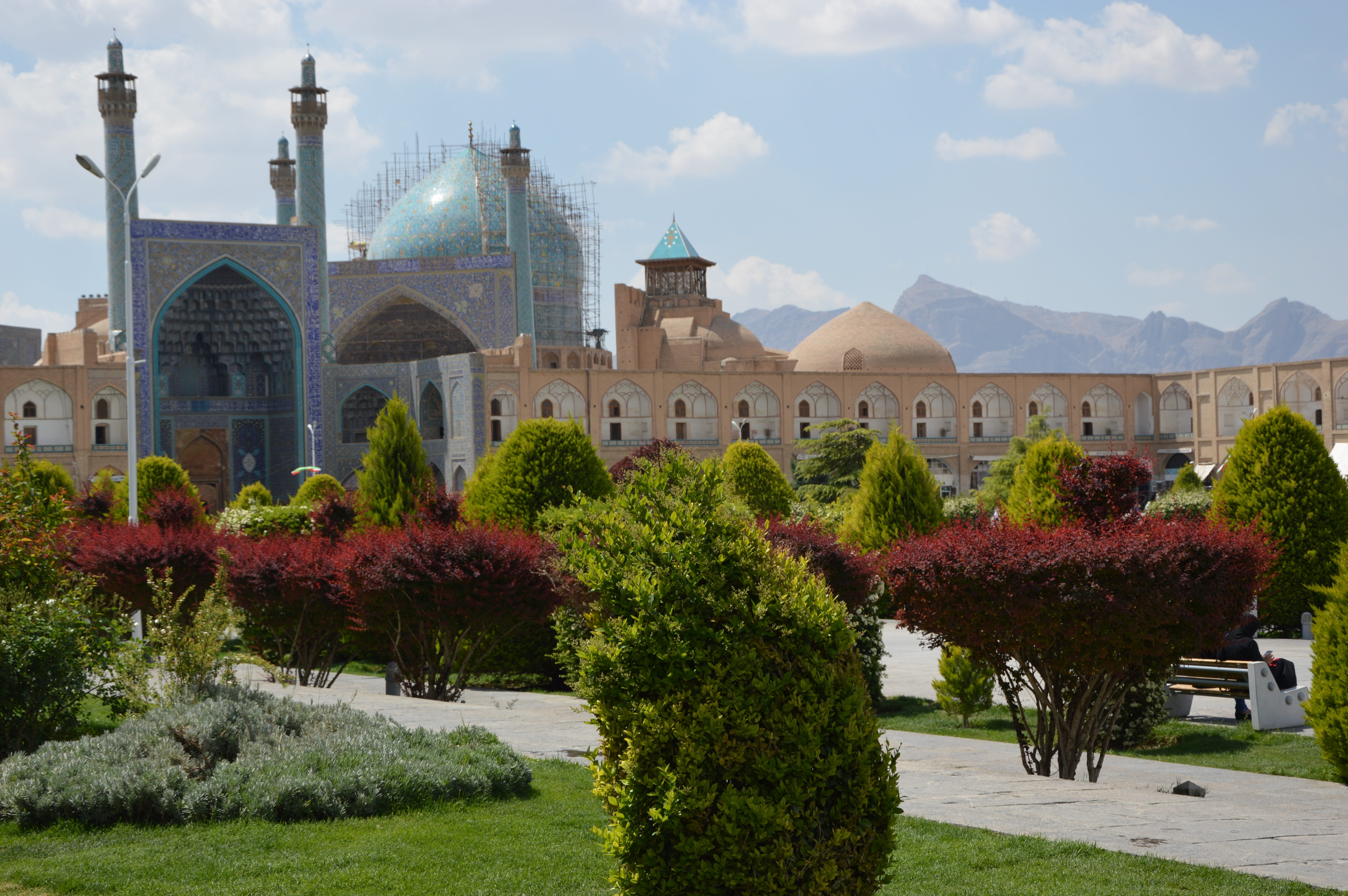 day, religion, sky, place of worship, tree, tourism, travel destinations, cloud - sky, space, no people, hedge, city, outdoors, architecture, 5K, isfahan, HD Wallpaper