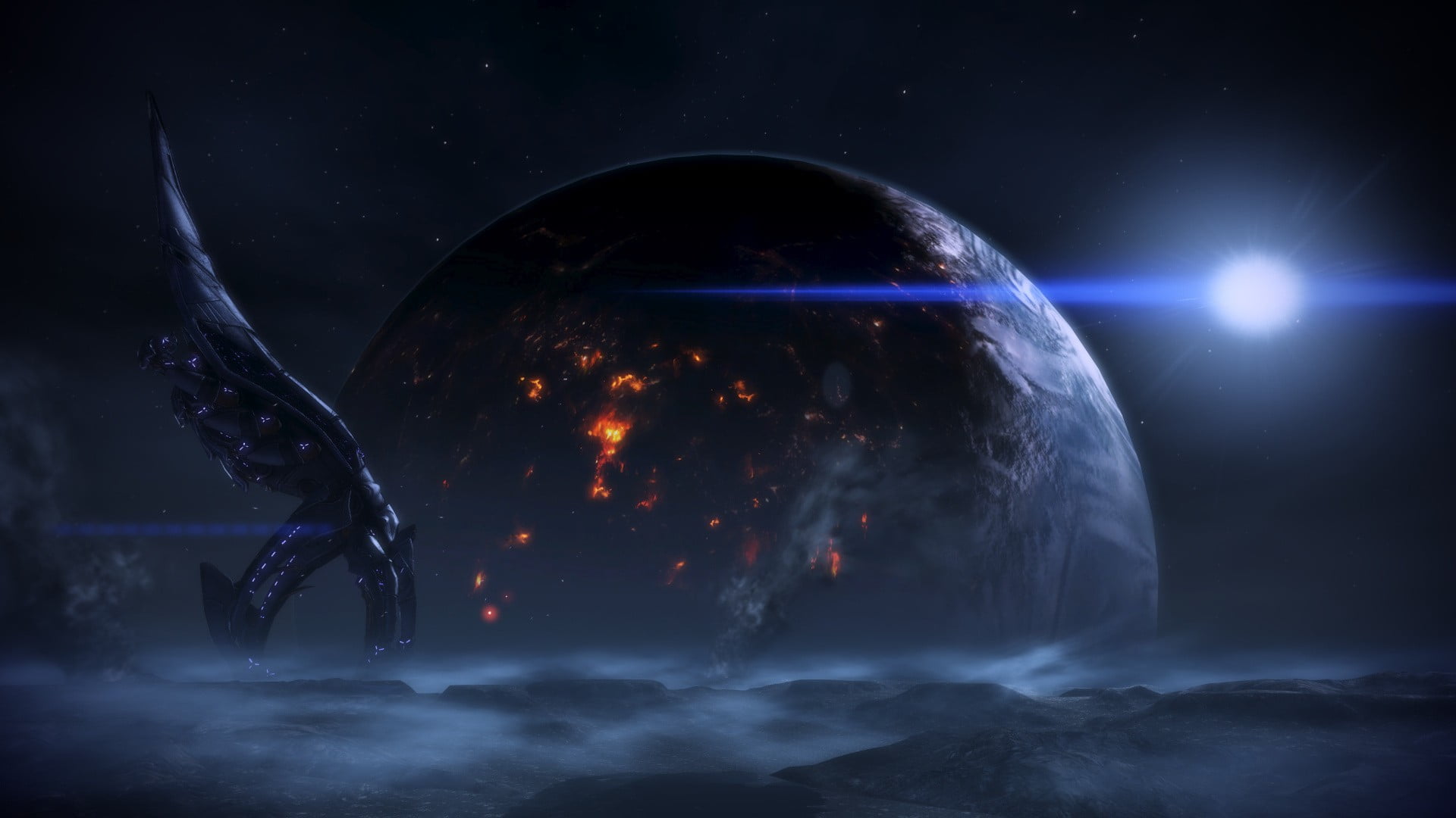 motion, moon, outdoors, digital composite, digital, power in nature, glowing, black, illuminated, Reapers, star - space, Mass Effect, night, space, nature, HD Wallpaper