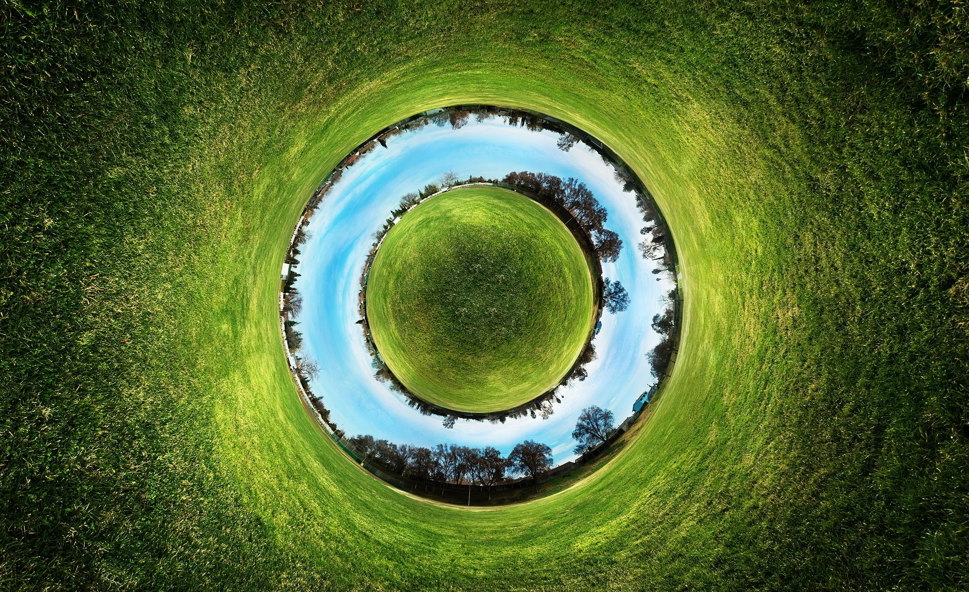 green color, grass, day, land, circle, golf, high angle view, plant, blue, parallel, Creative, eye, round, nature, beauty in nature, outdoors, HD Wallpaper