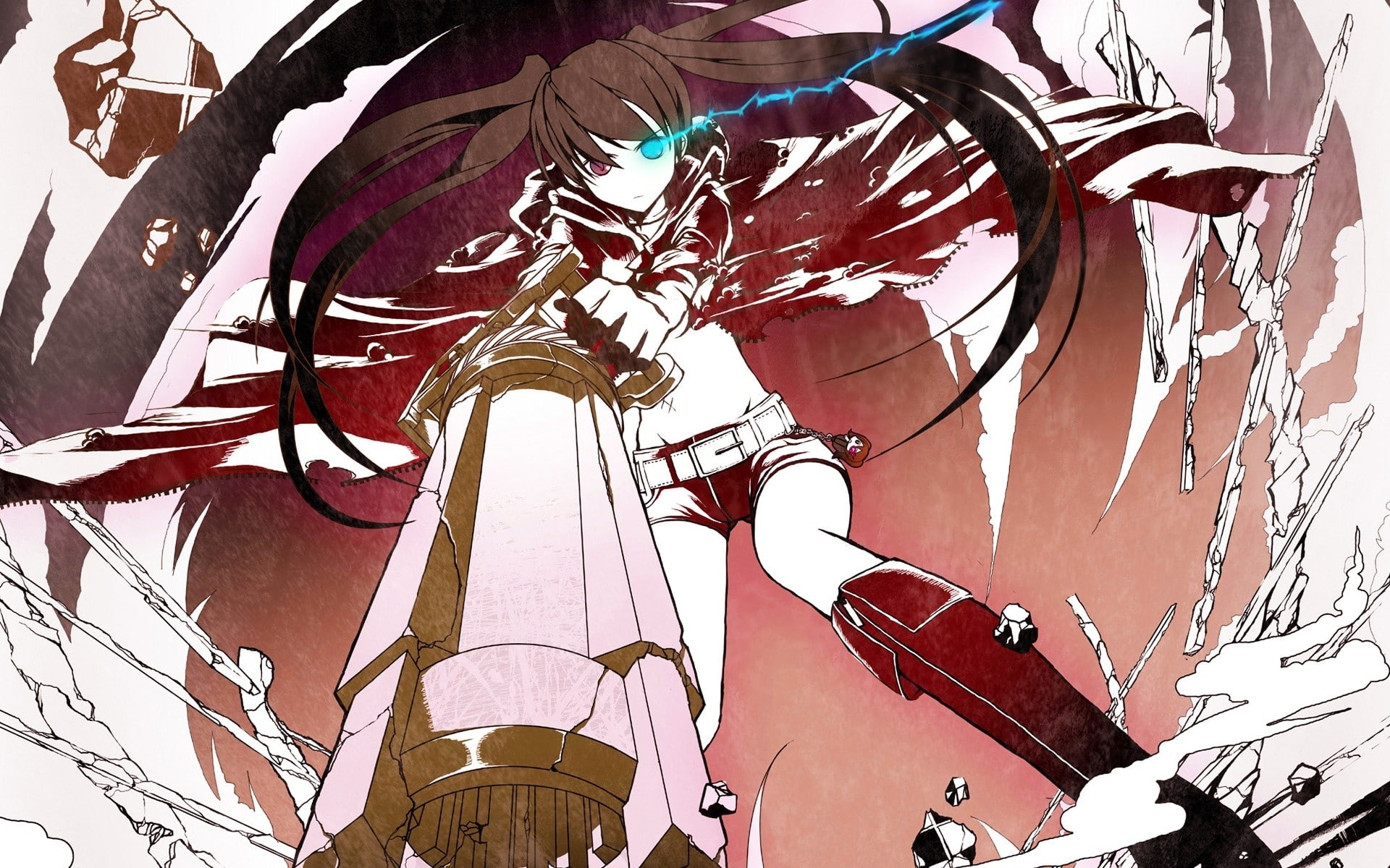Black Rock Shooter, shooter, rock, 1080P, hot, black, scar, art, chains, blue, hd, eyes, x, anime, Blue Eyes, girls, HD Wallpaper