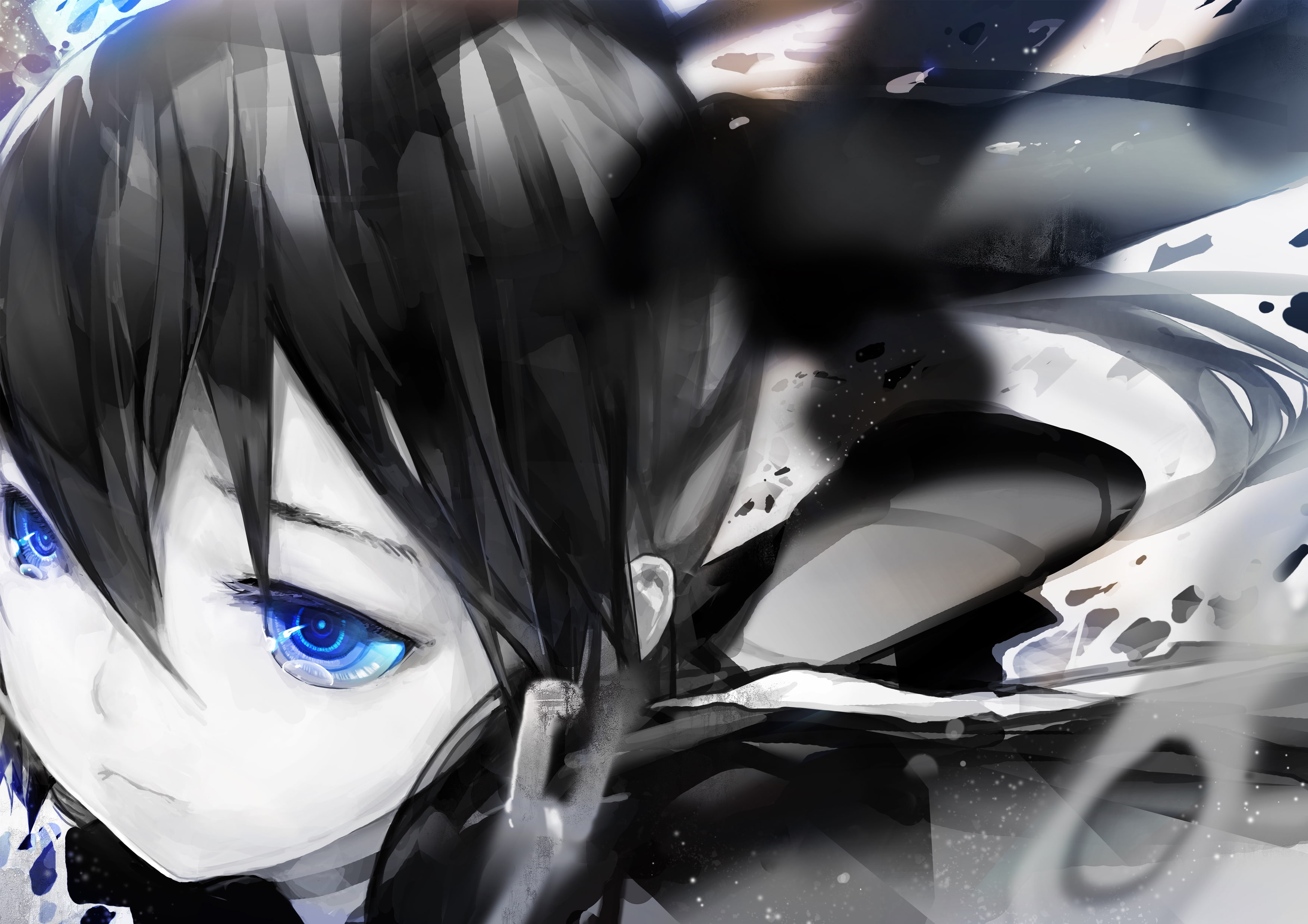 black, Blue Eyes, Black Rock Shooter, shooter, hd, eyes, 2K, elzheng, rock, x, people, blue, art, HD Wallpaper