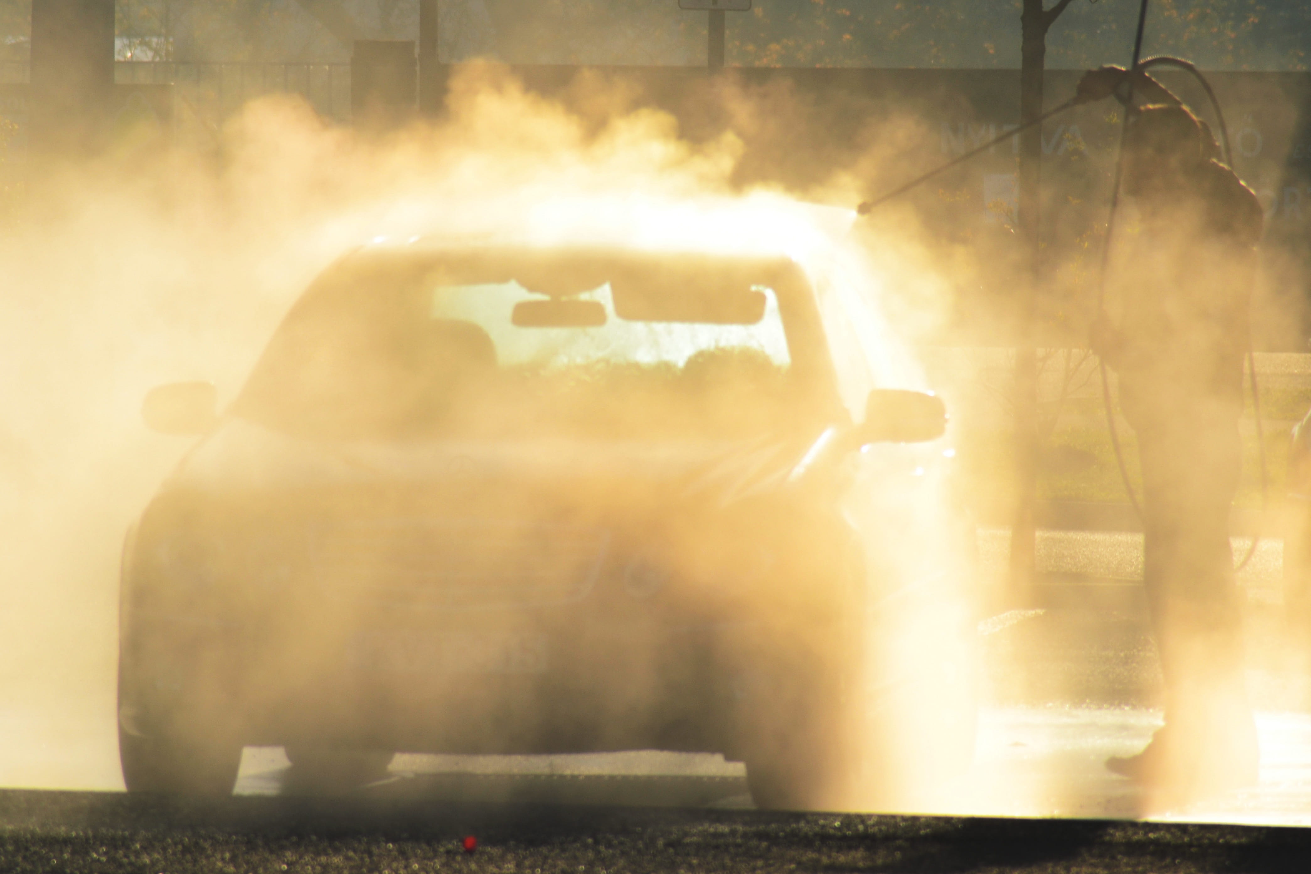 digital composite, land vehicle, architecture, transportation, taxi, nature, no people, rear view, car, mode of transportation, wash, lens flare, sunlight, HD Wallpaper