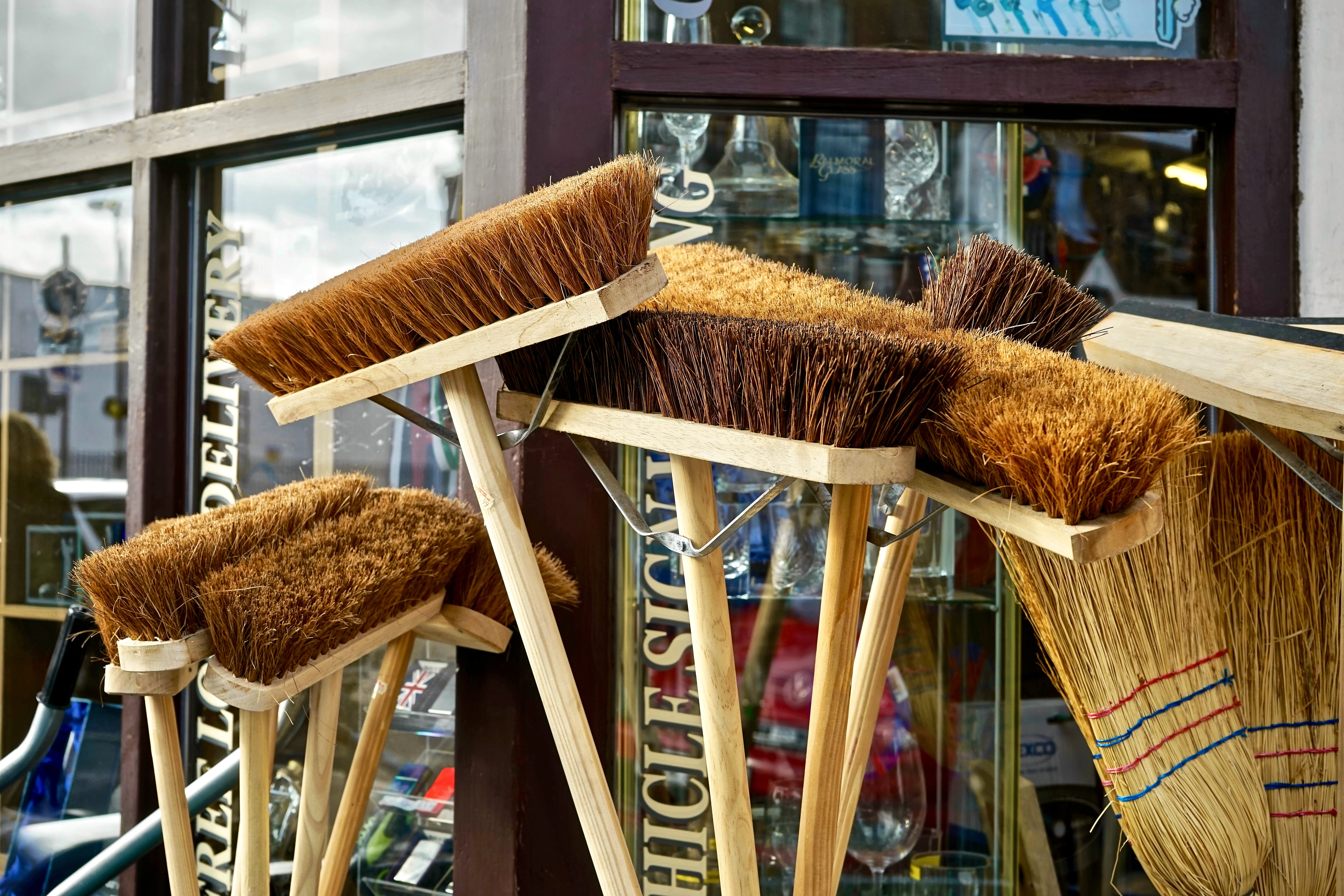retail, cleaning, small business, retail display, broomstick, collection, abundance, close-up, equipment, stick, focus on foreground, still life, clean, HD Wallpaper