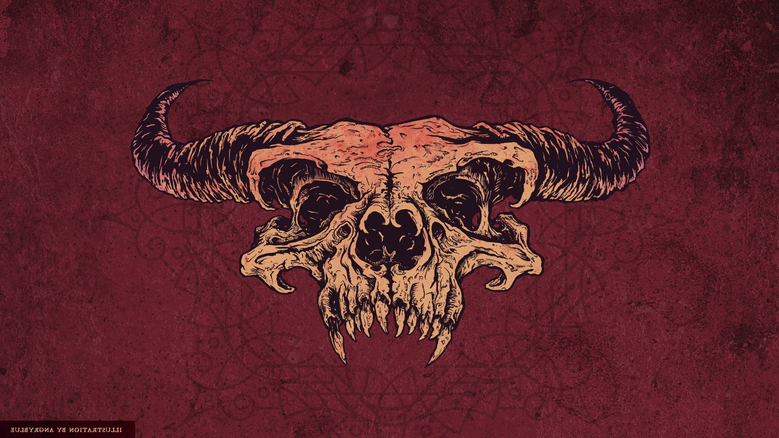 red, demon, artwork, 2K, horns, skull, fantasy Art, Angryblue, Satanic, HD Wallpaper