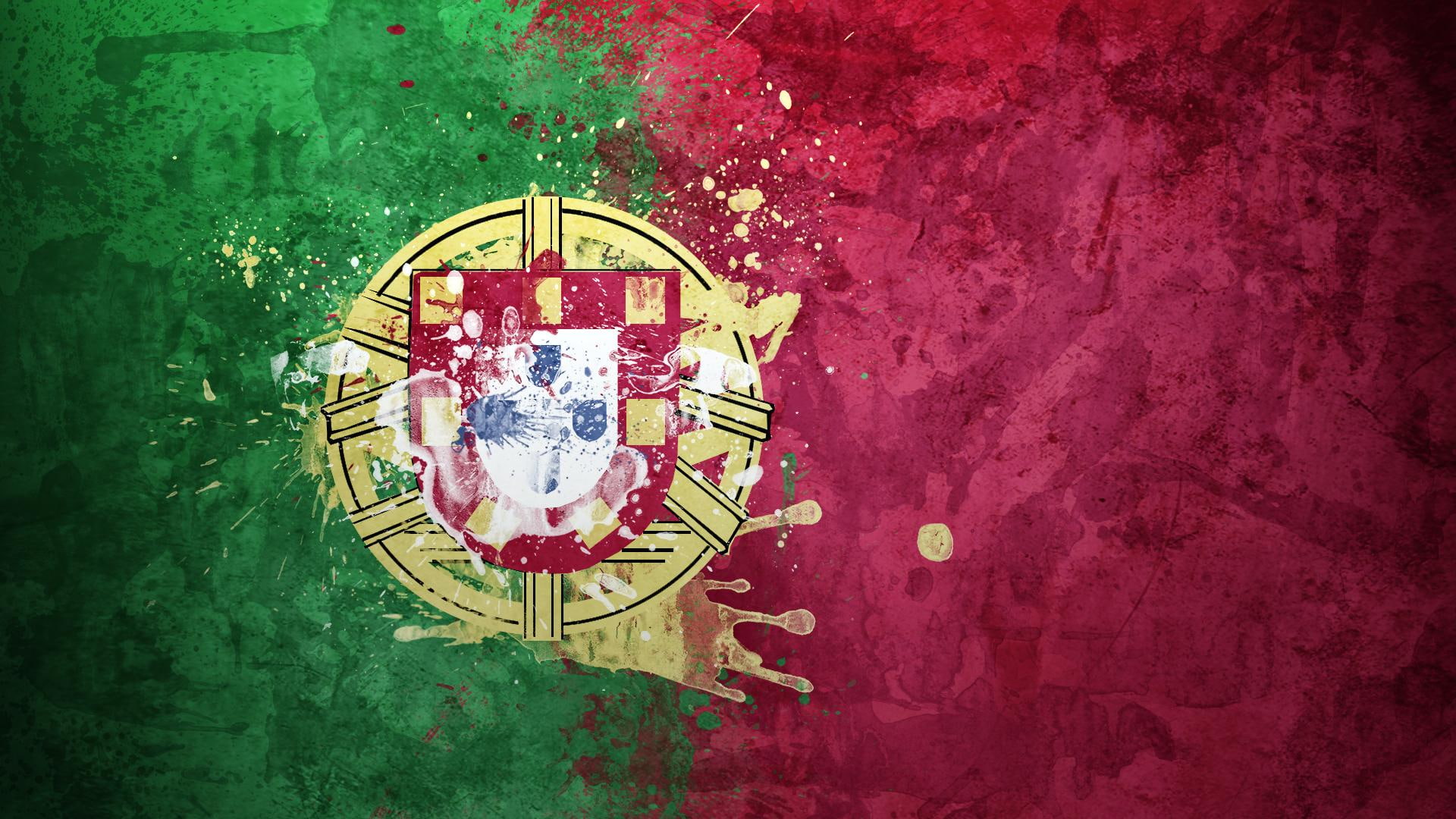 portugal, green, painting, flag, 1080P, world cup 2014, yellow, red, cup, portugal flag, world, abstract, world cup, HD Wallpaper