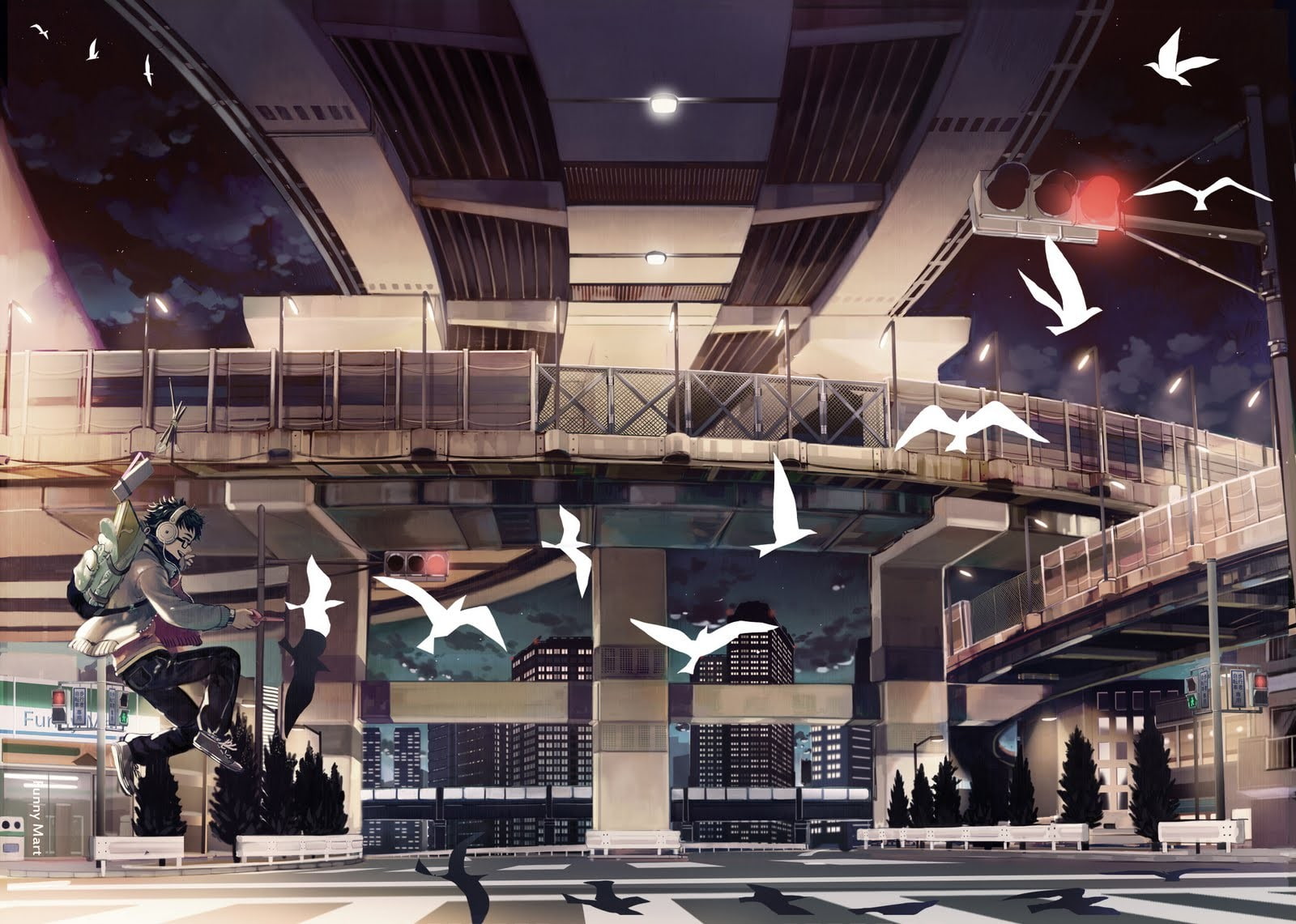 city, illuminated, travel destinations, sky, building exterior, art and craft, street, ceiling, anime boys, built structure, modern, night, architecture, HD Wallpaper