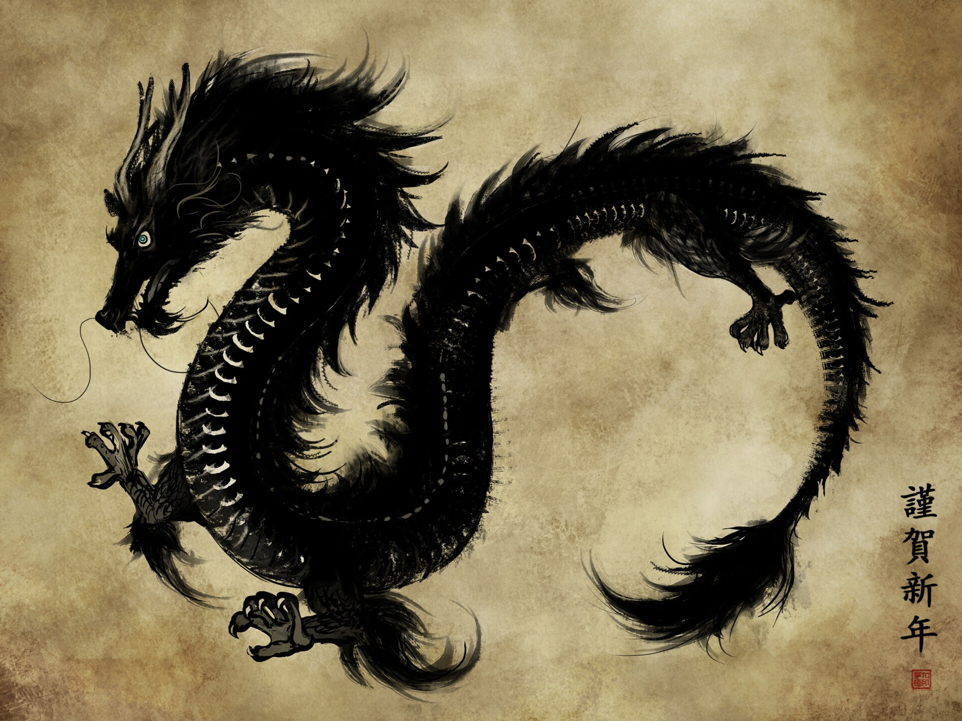 chinese, 1080P, New, Dragon, Year, Happy, drawing, HD Wallpaper