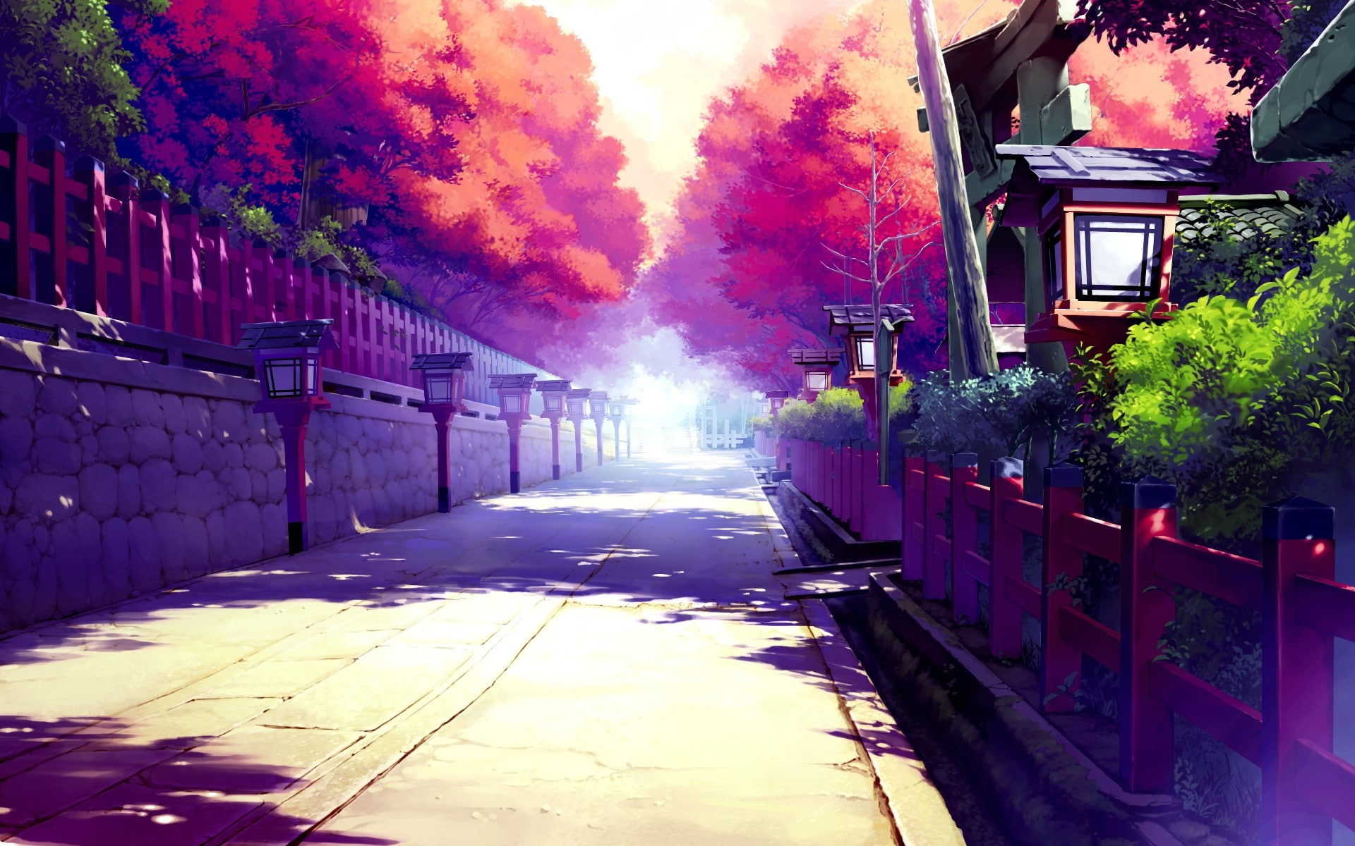 sunlight, sidewalk, no people, 1080P, nature, outdoors, direction, city, transportation, street, plant, railing, tree, the way forward, change, day, architecture, HD Wallpaper