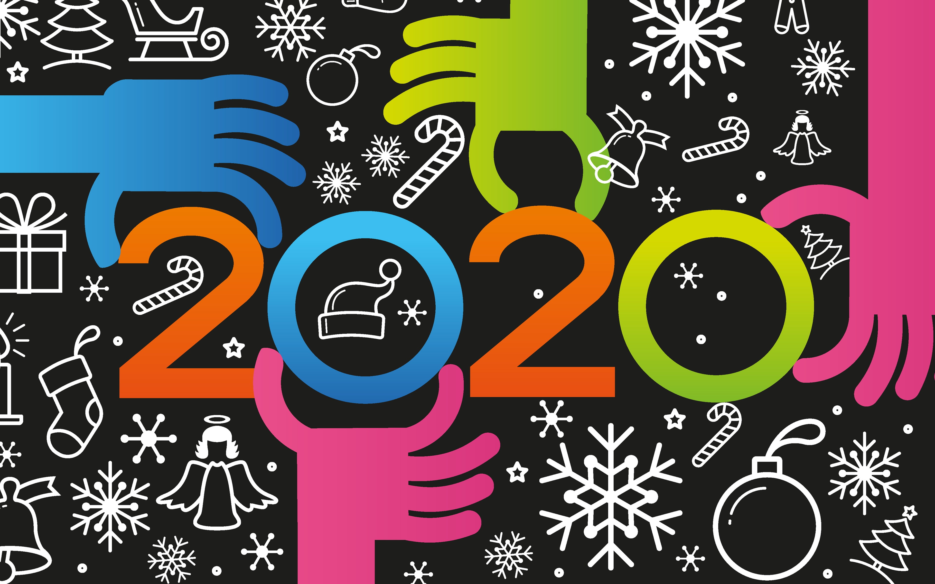 2020, decor, New Year, Christmas, hands, 4K, snowflakes, figures, HD Wallpaper