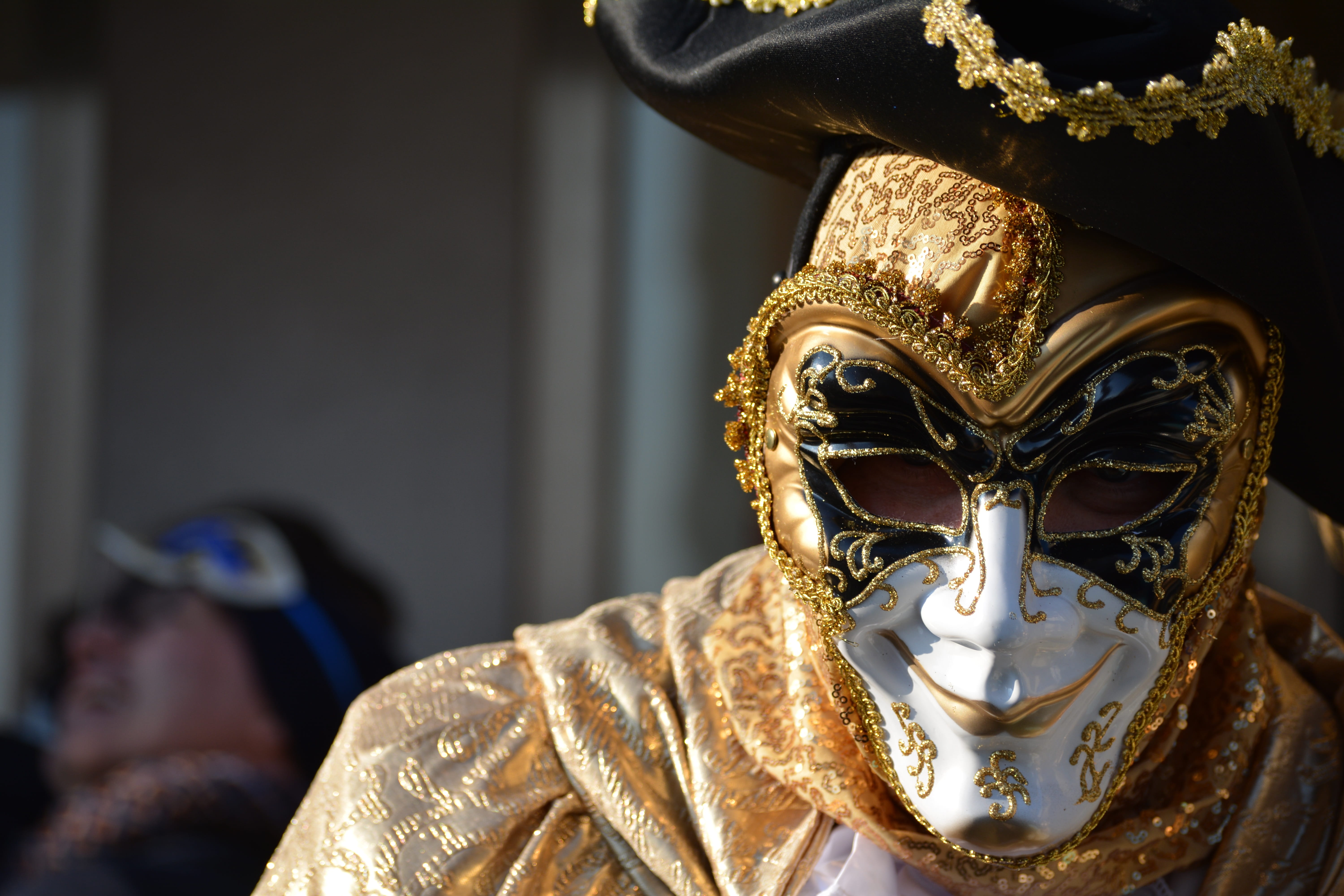 indoors, one person, beauty, mask - disguise, italy, unrecognizable, focus on foreground, carnival - celebration event, morals, close-up, gold colored, HD Wallpaper
