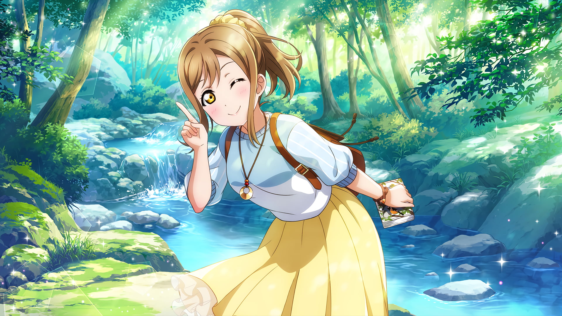 1080P, Love Live! Sunshine!!, Blonde, Hanamaru Kunikida, Water, Anime, Forest, Yellow Eyes, HD Wallpaper