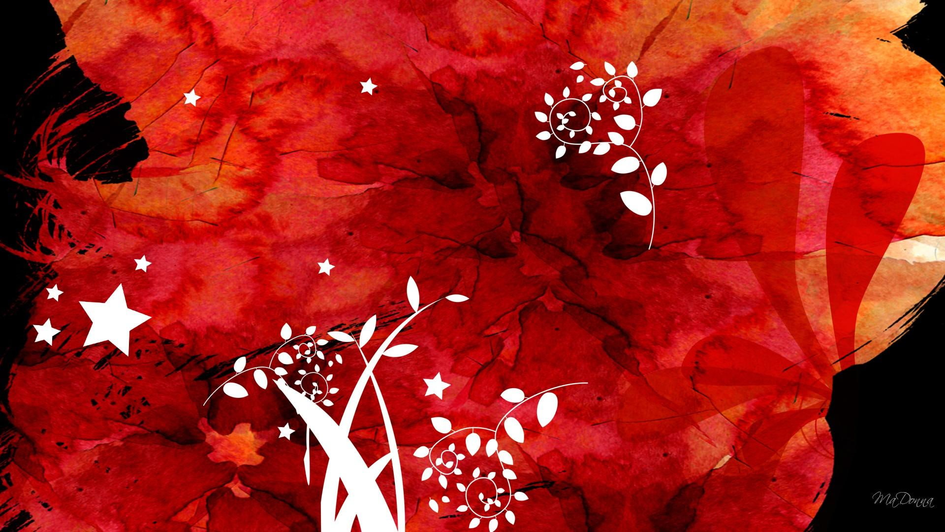 splat, 3d and abstract, abstract, red, modern, stars, 1080P, splash, blob, vines, HD Wallpaper