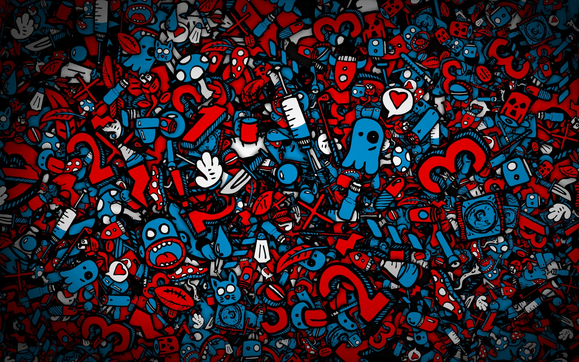 cats, hd, mushrooms, mess, artwork, numbers, animals, x, art, syringe, 1080P, HD Wallpaper