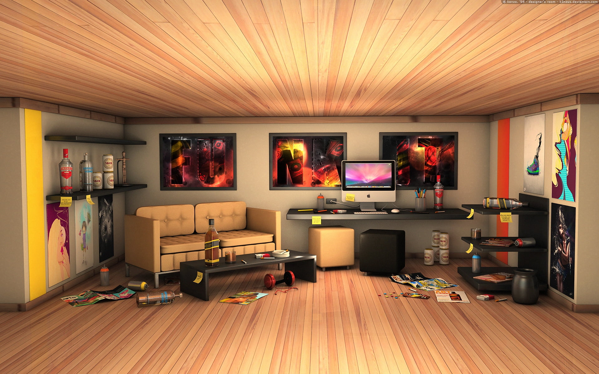mess, flooring, Room, ceiling, black, lighting equipment, wood, indoors, table, living Room, vector, empty, no people, entertainment, home Interior, coffee, HD Wallpaper