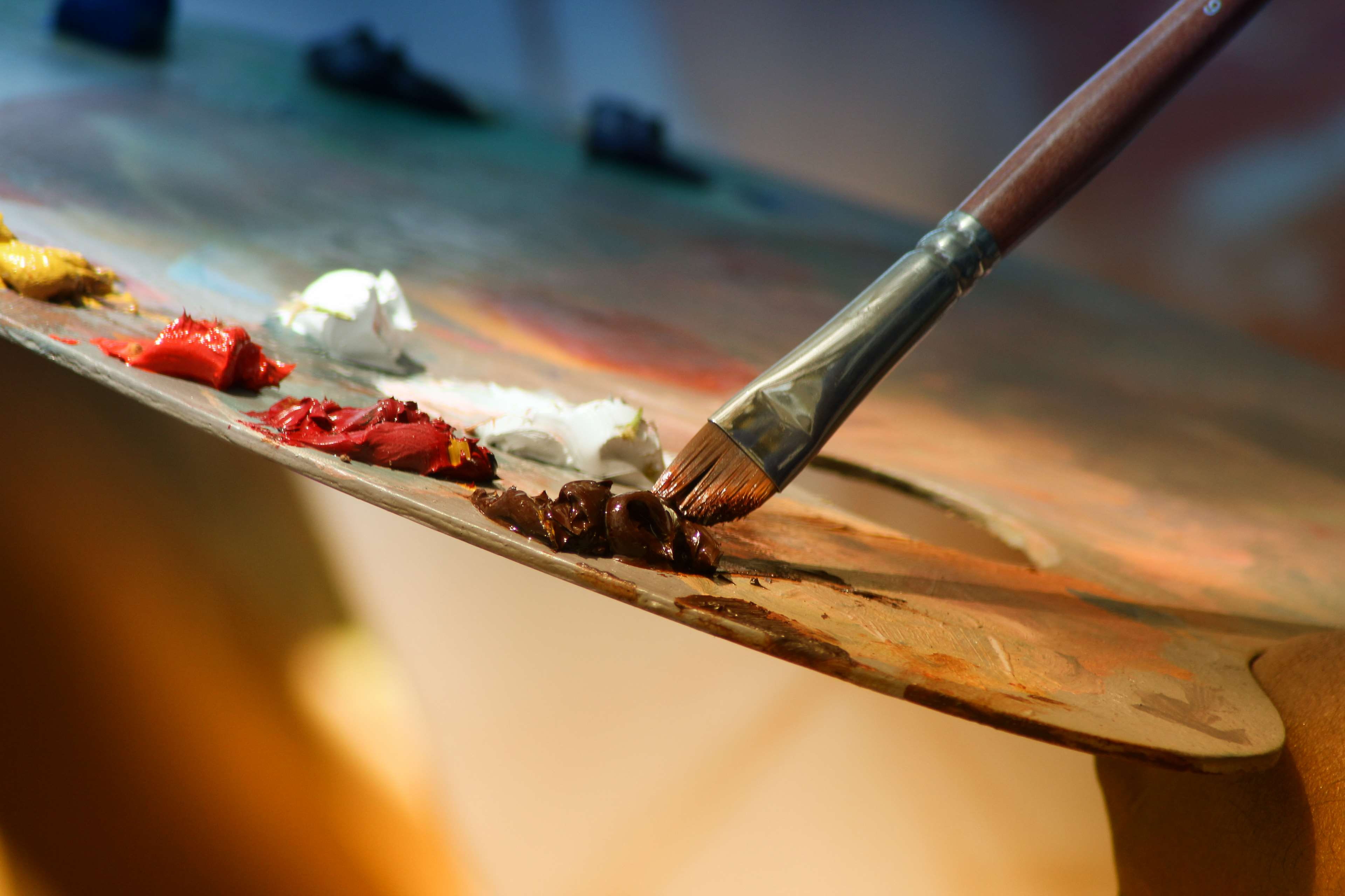 kitchen utensil, color, macro, day, colors, paintbrush, painting, plant, red, palette, artist, paint brush, nature, no people, close-up, indoors, metal, HD Wallpaper