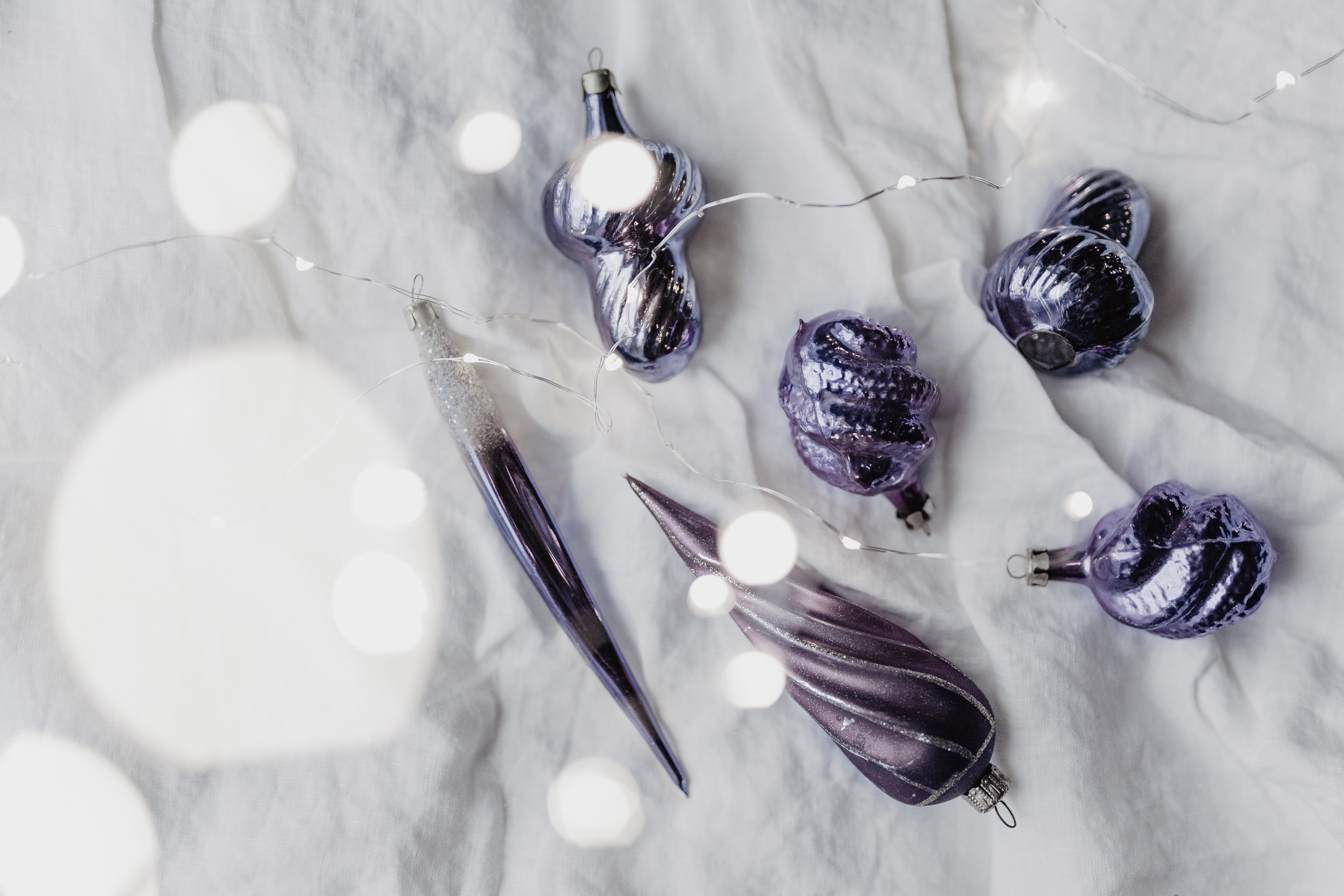 clean, creativity, group of objects, decoration, ultra violet, indoors, white color, precious gem, high angle view, shiny, selective focus, ornaments, close-up, HD Wallpaper