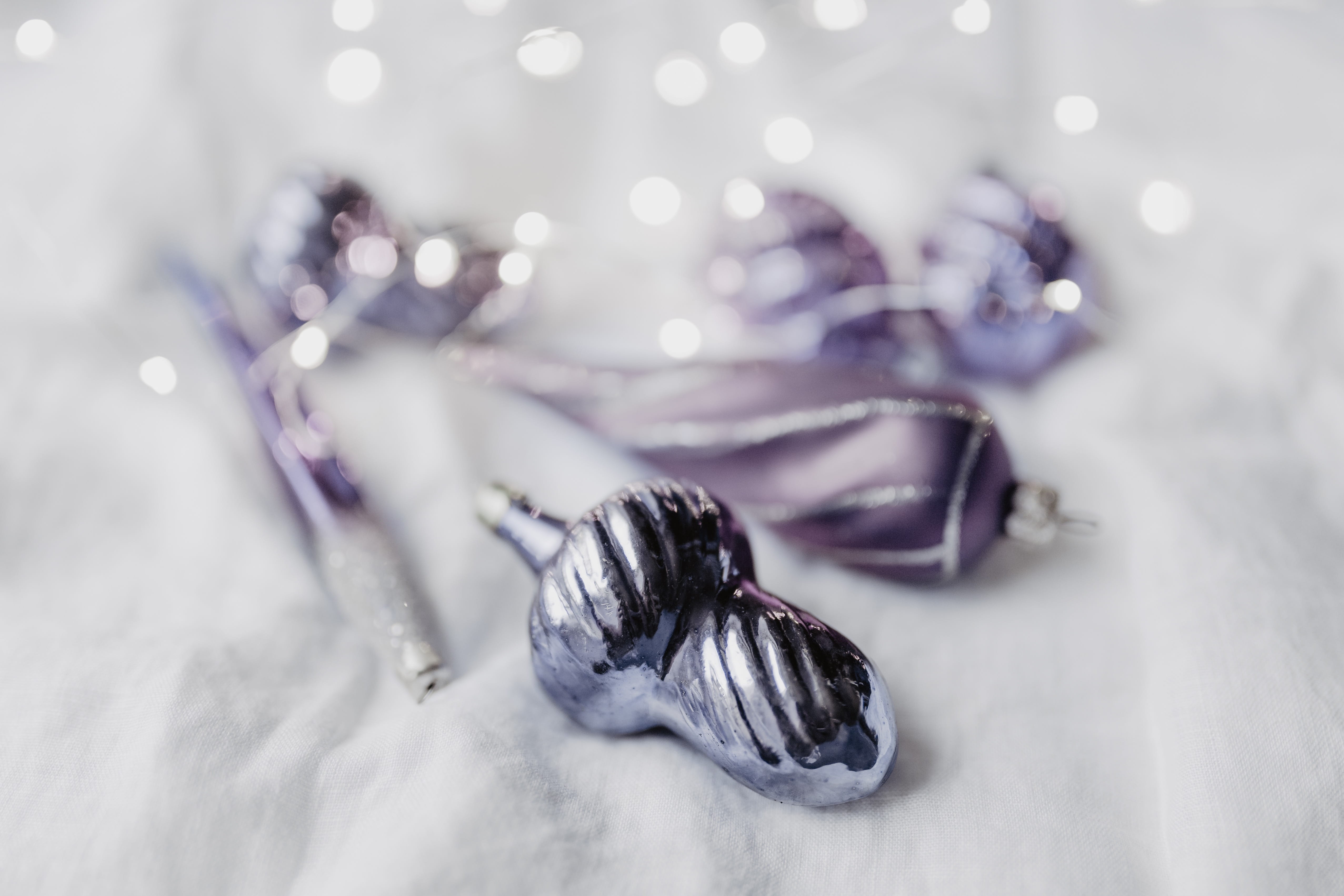 white color, jewelry, silver colored, ornaments, christmas, defocused, close-up, macro, ultra violet, purple, pantone, animal themes, luxury, elegance, HD Wallpaper