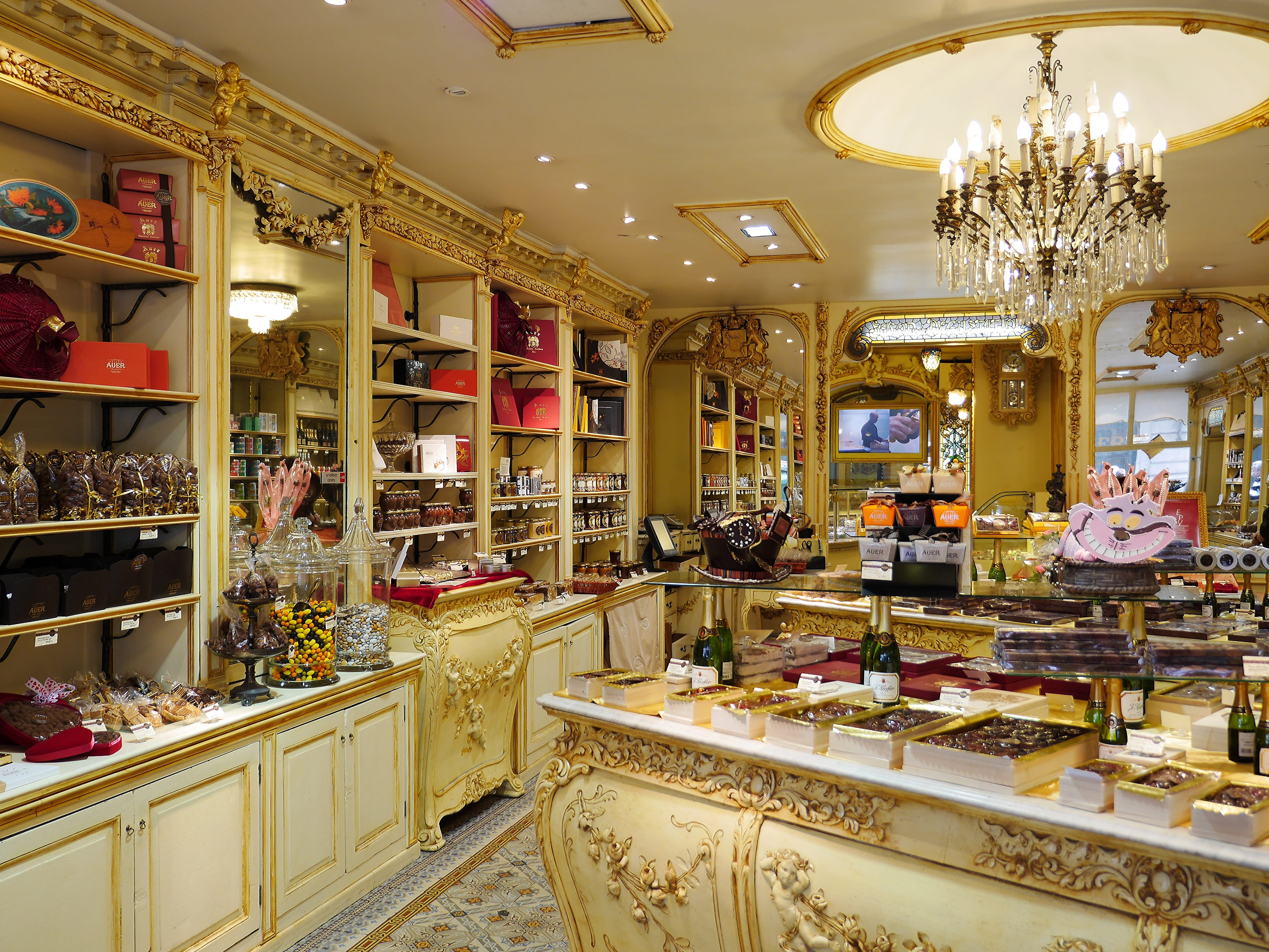 long-established, nice, lighting equipment, old, retail display, indoors, chocoladerie, atmospheric, display cabinet, food and drink, candy, adult, shopping, HD Wallpaper