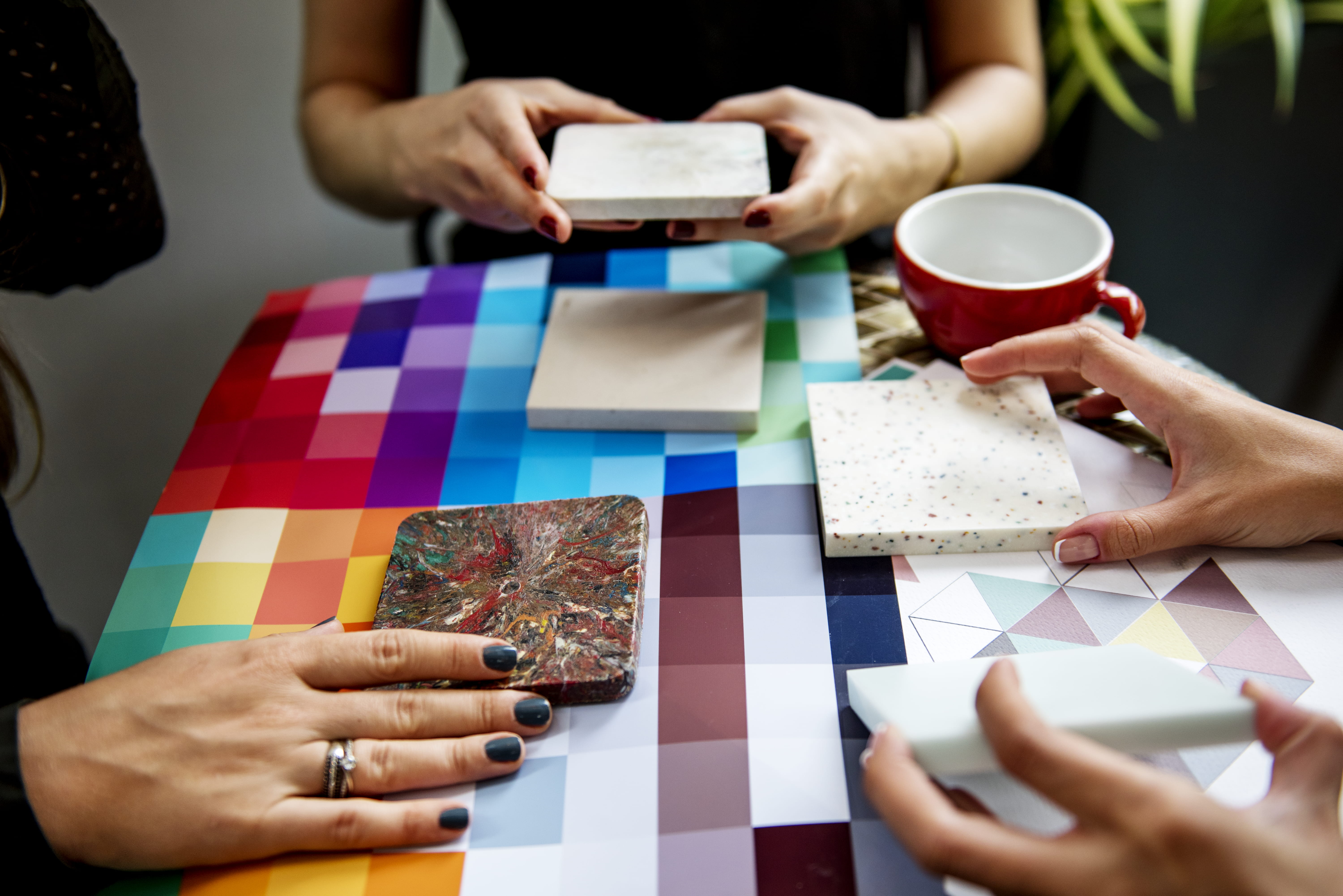 color, sitting, women, holding, 5K, colour, people, boards, adult, relaxation, human body part, table, assorted, human hand, indoors, swatch, leisure games, HD Wallpaper