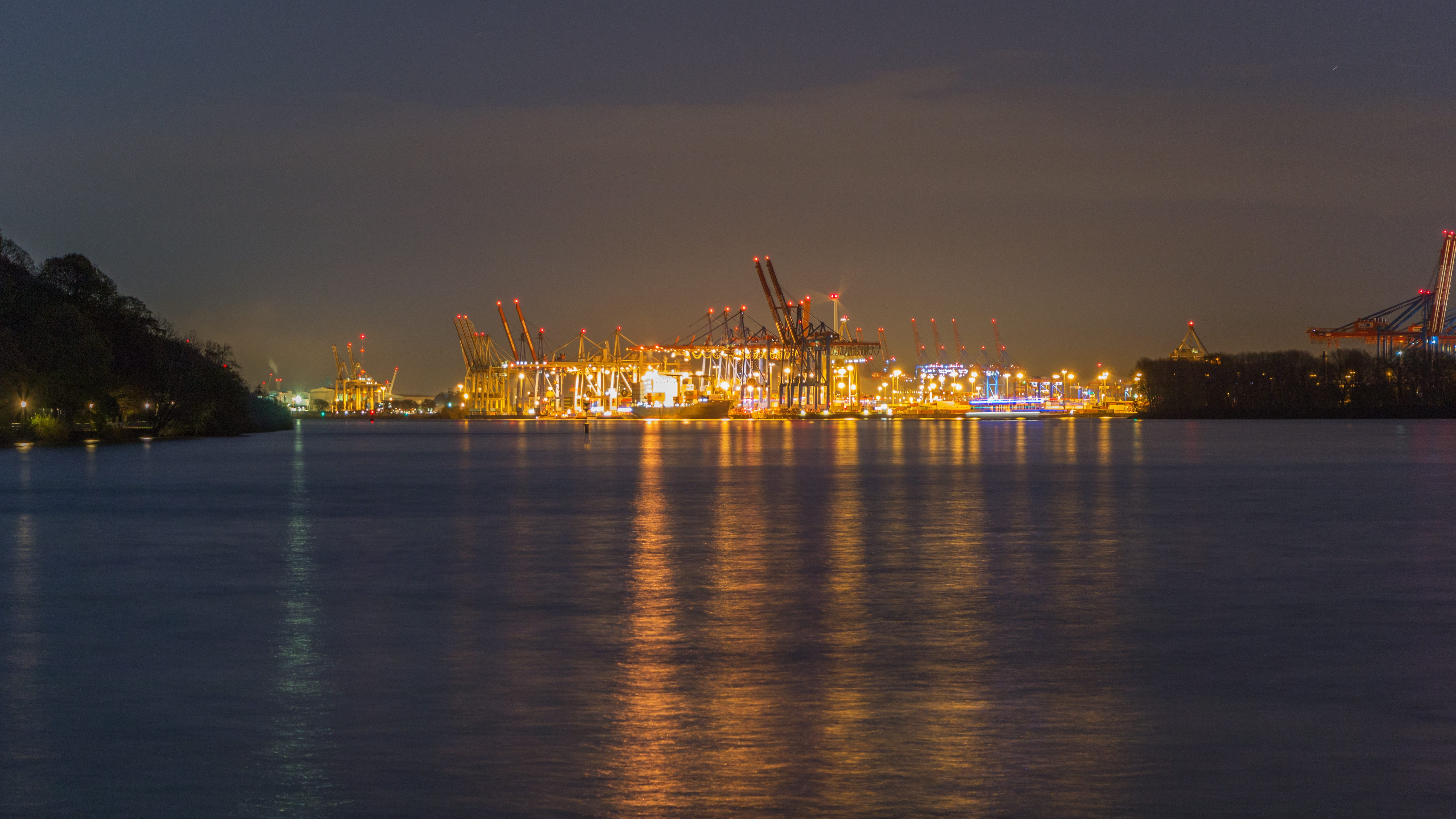 outdoors, beach, landscape, atmosphere, bank, crane - construction machinery, machinery, hamburg, architecture, the devils bridge, fluent, evening sky, HD Wallpaper