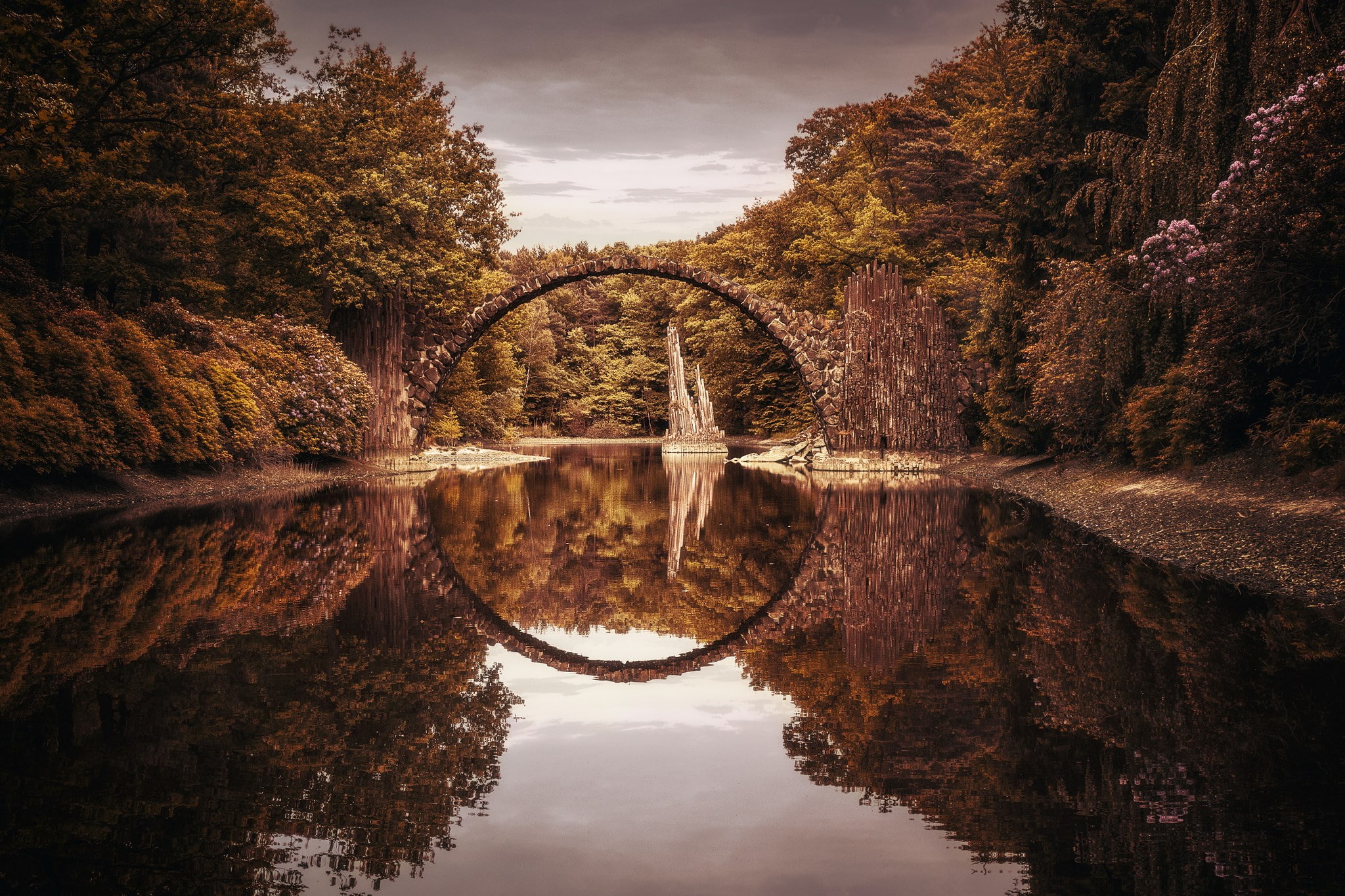 devils bridge, no people, cloud - sky, day, water, change, 1080P, non-urban scene, tranquility, scenics - nature, autumn, waterfront, idyllic, tranquil scene, HD Wallpaper