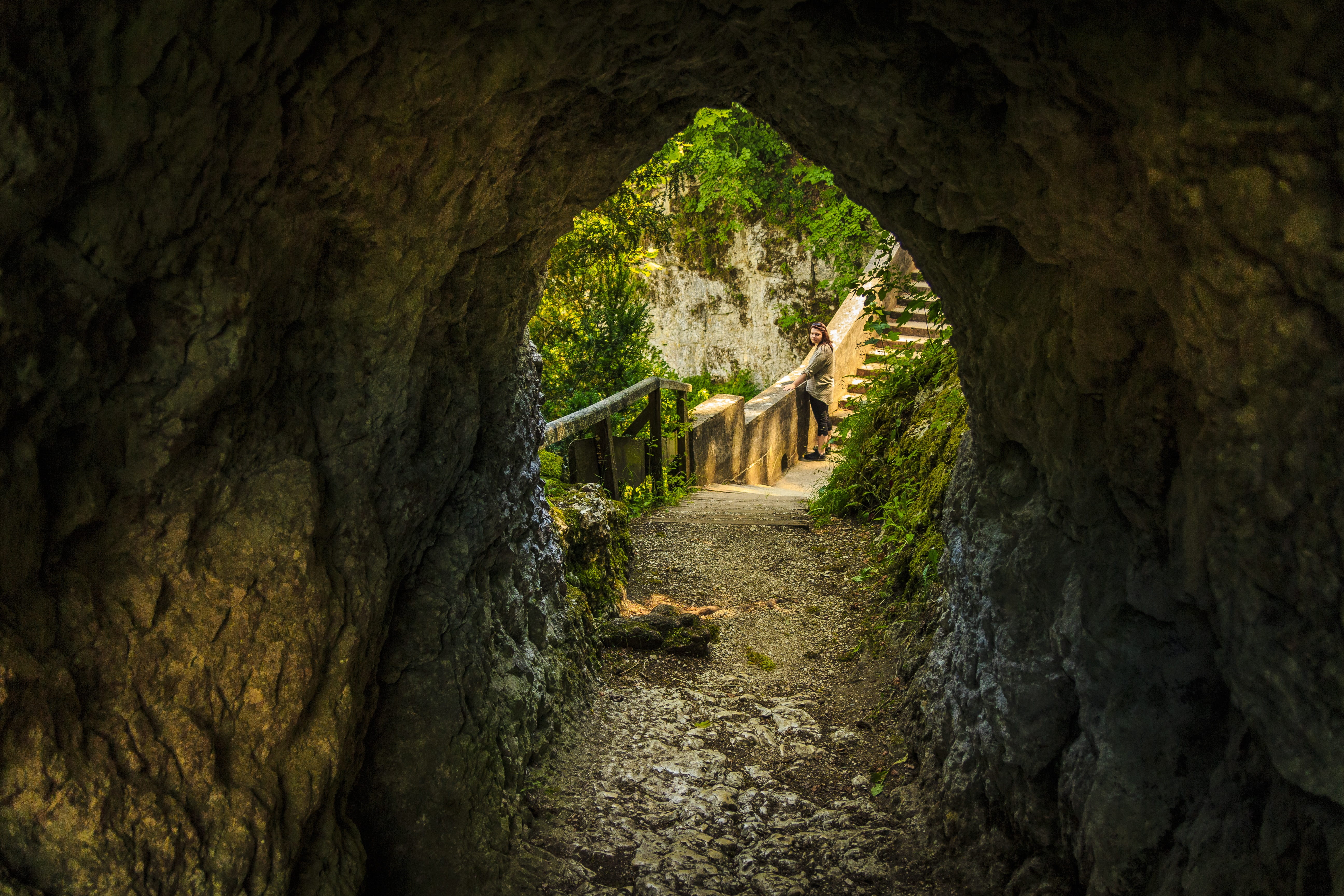 architecture, outdoors, rock, plant, rock formation, stone, ancient civilization, tree, trunk, tunnel, the way forward, textured, built structure, history, HD Wallpaper