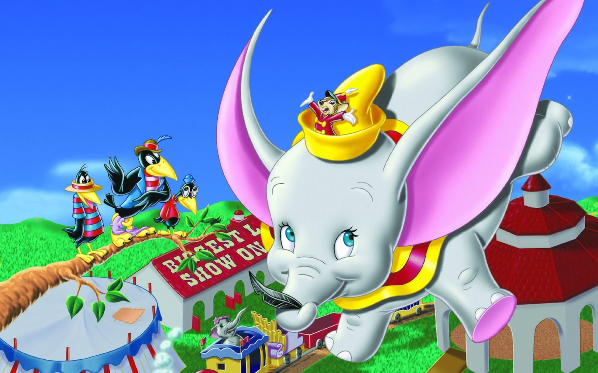 yellow, toy, inflatable, tree, cartoon, dumbo, 1941, elephant, celebration, day, illustration, backgrounds, fantasy, art and craft, text, nature, festival, HD Wallpaper