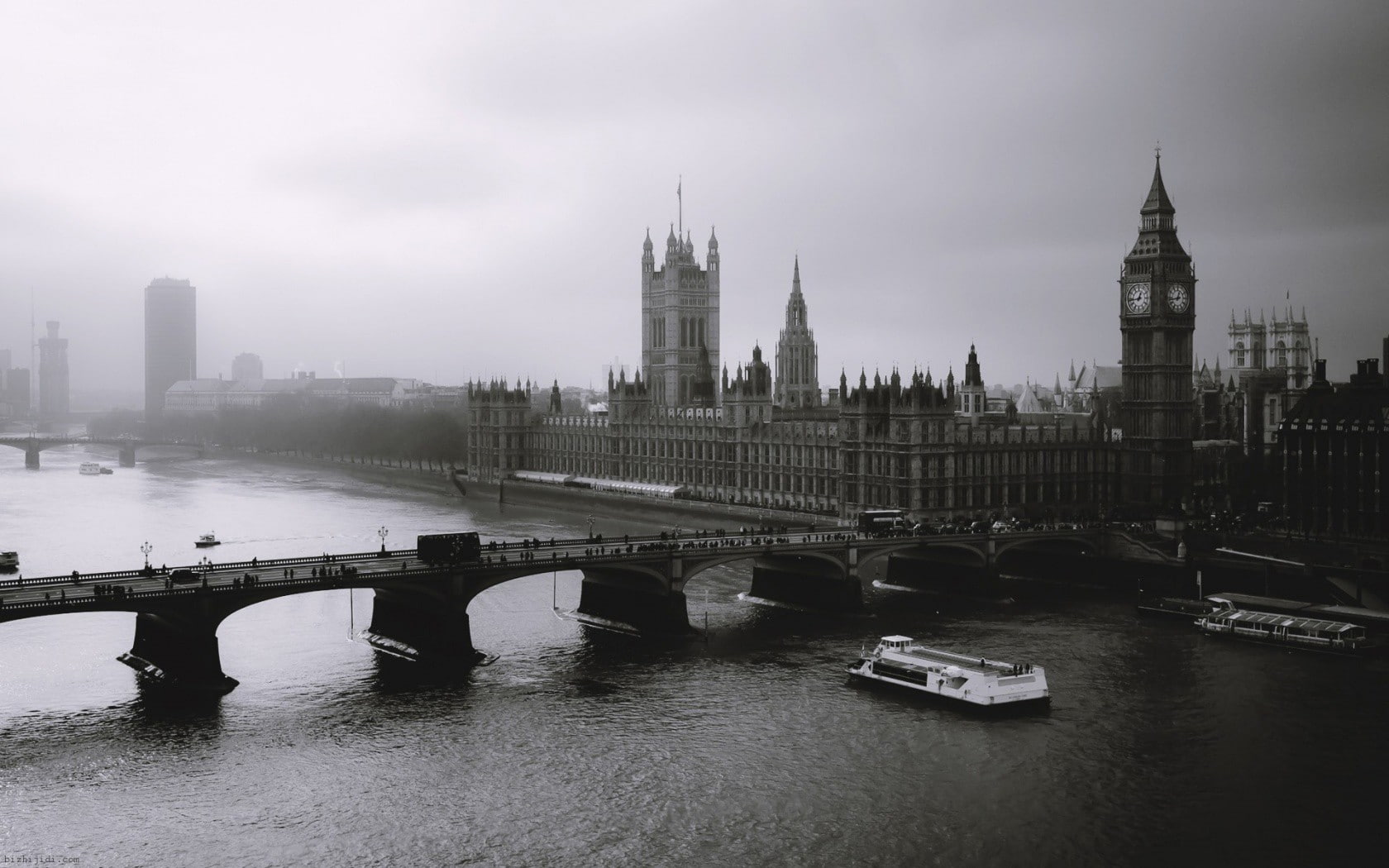 River Thames, Westminster, 720P, river, London, city, monochrome, cityscape, Big Ben, HD Wallpaper