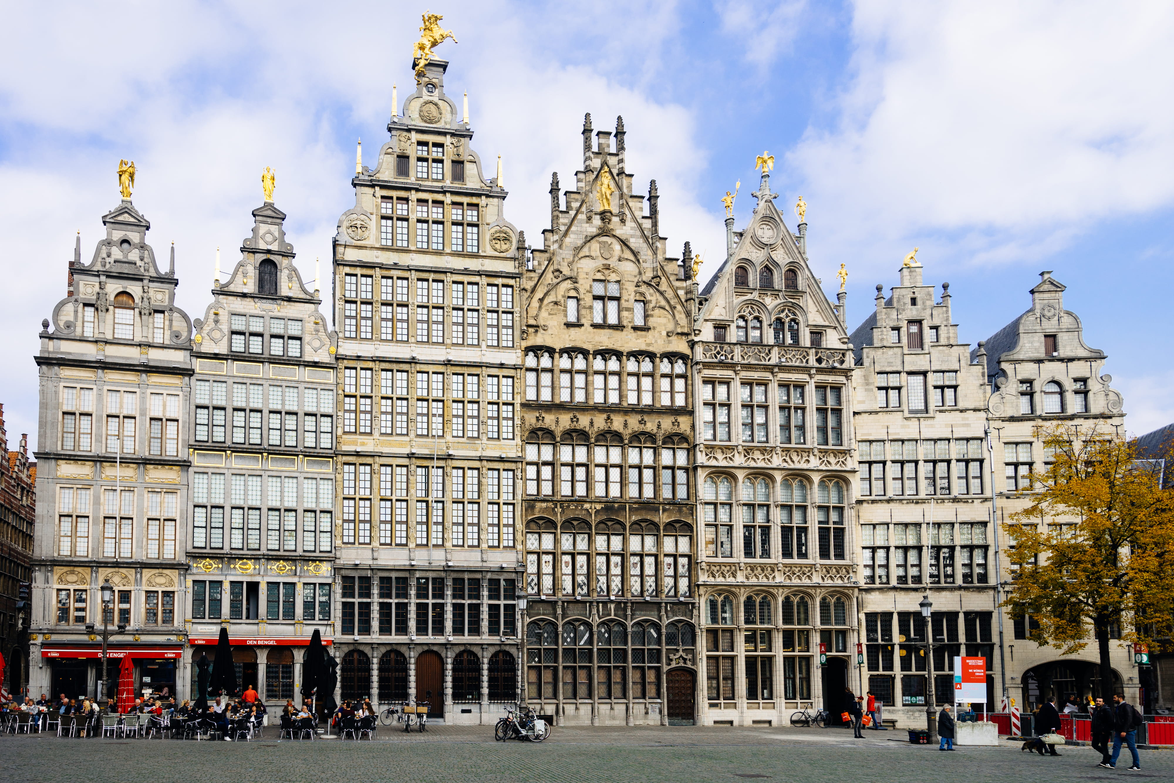 landmark, building exterior, flanders, facade, classical architecture, guild houses, ornate, houses, tourism, sky, antwerpen, town square, château, cloud - sky, HD Wallpaper