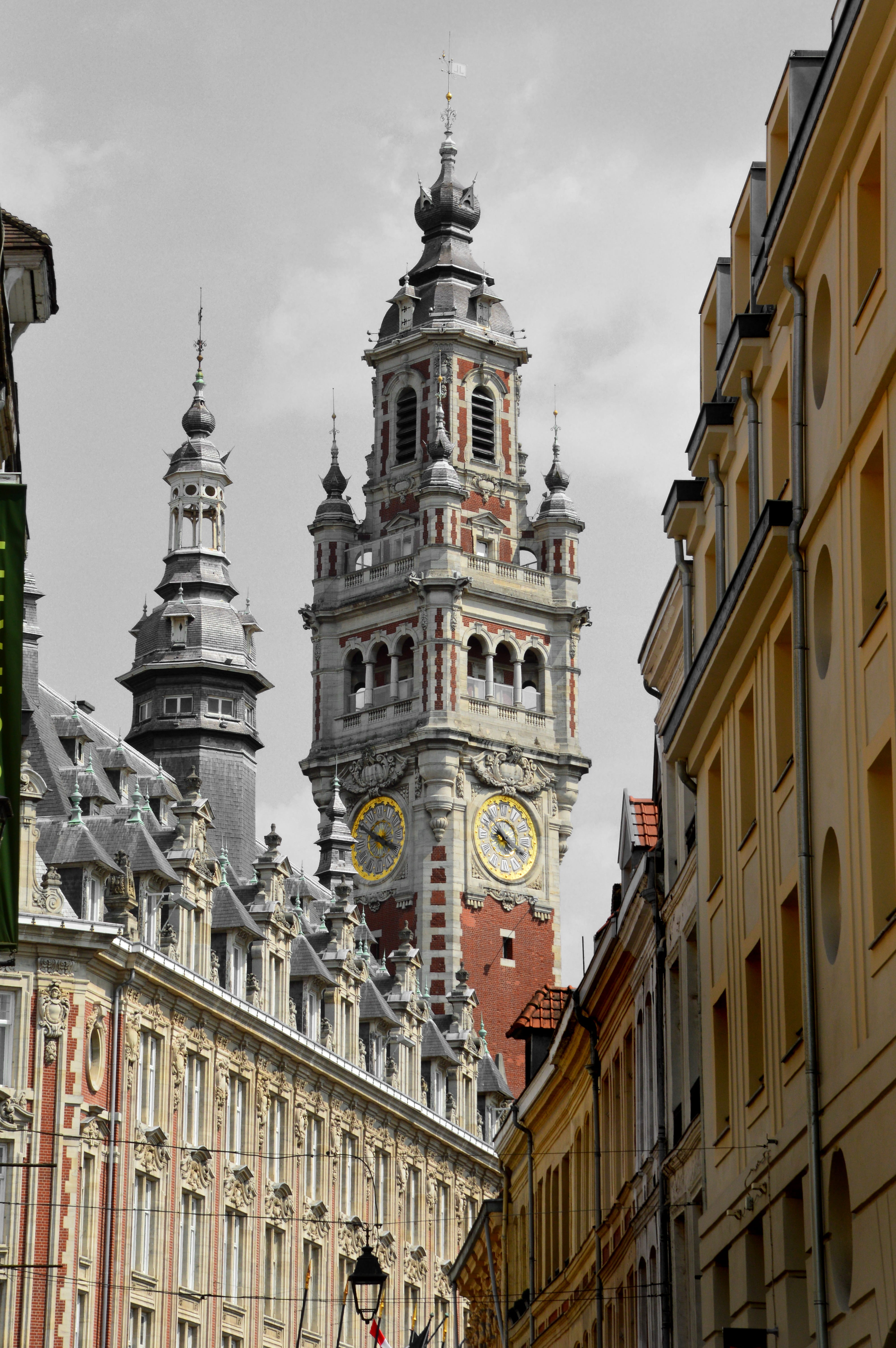 north, sky, ornate, building, the past, belfry of lille, tower, spirituality, old lille, flanders, day, flemish architecture, lille, architecture, clock, Phone HD Wallpaper
