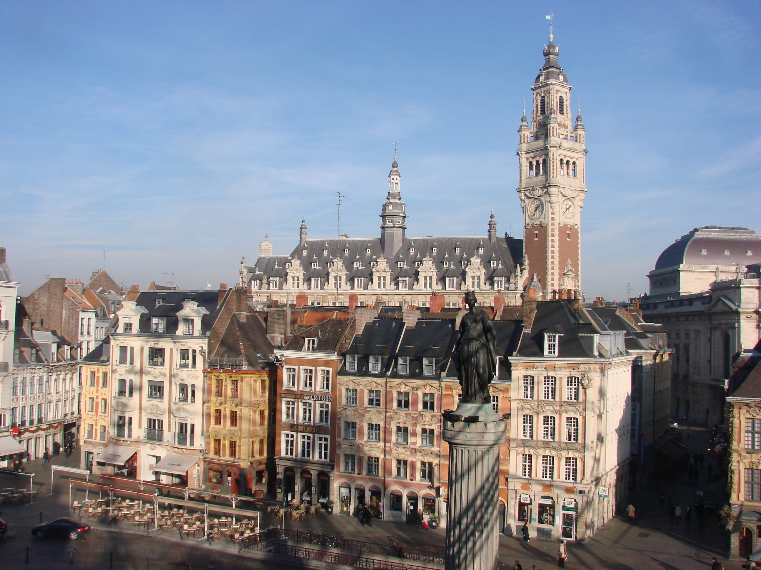 no people, place of worship, outdoors, built structure, sky, north, cloud - sky, tower, day, cityscape, travel, statue, building exterior, flemish, lille, HD Wallpaper