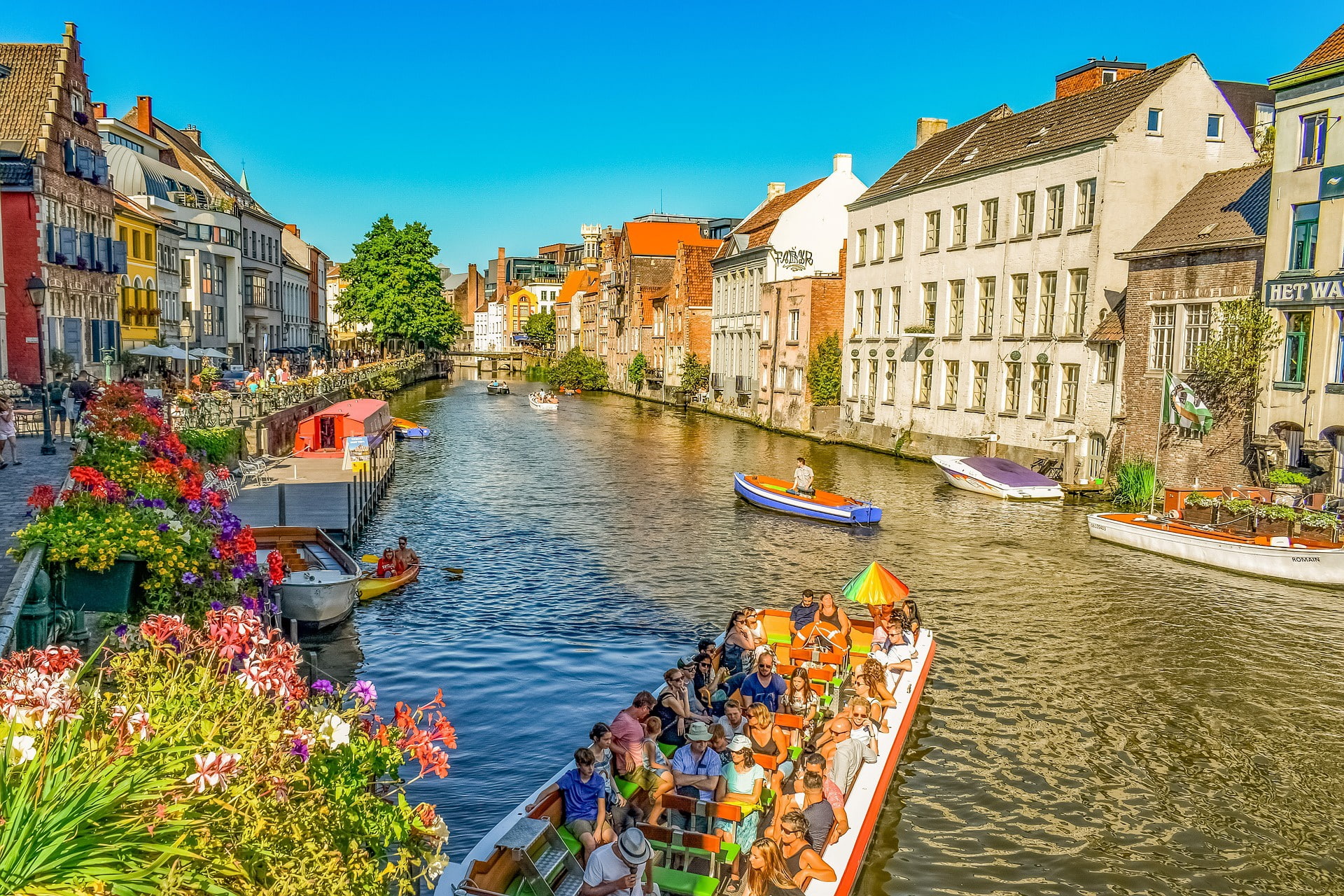 Channel, Architecture, The city, Travel, 1080P, Belgium, Ghent, HD Wallpaper