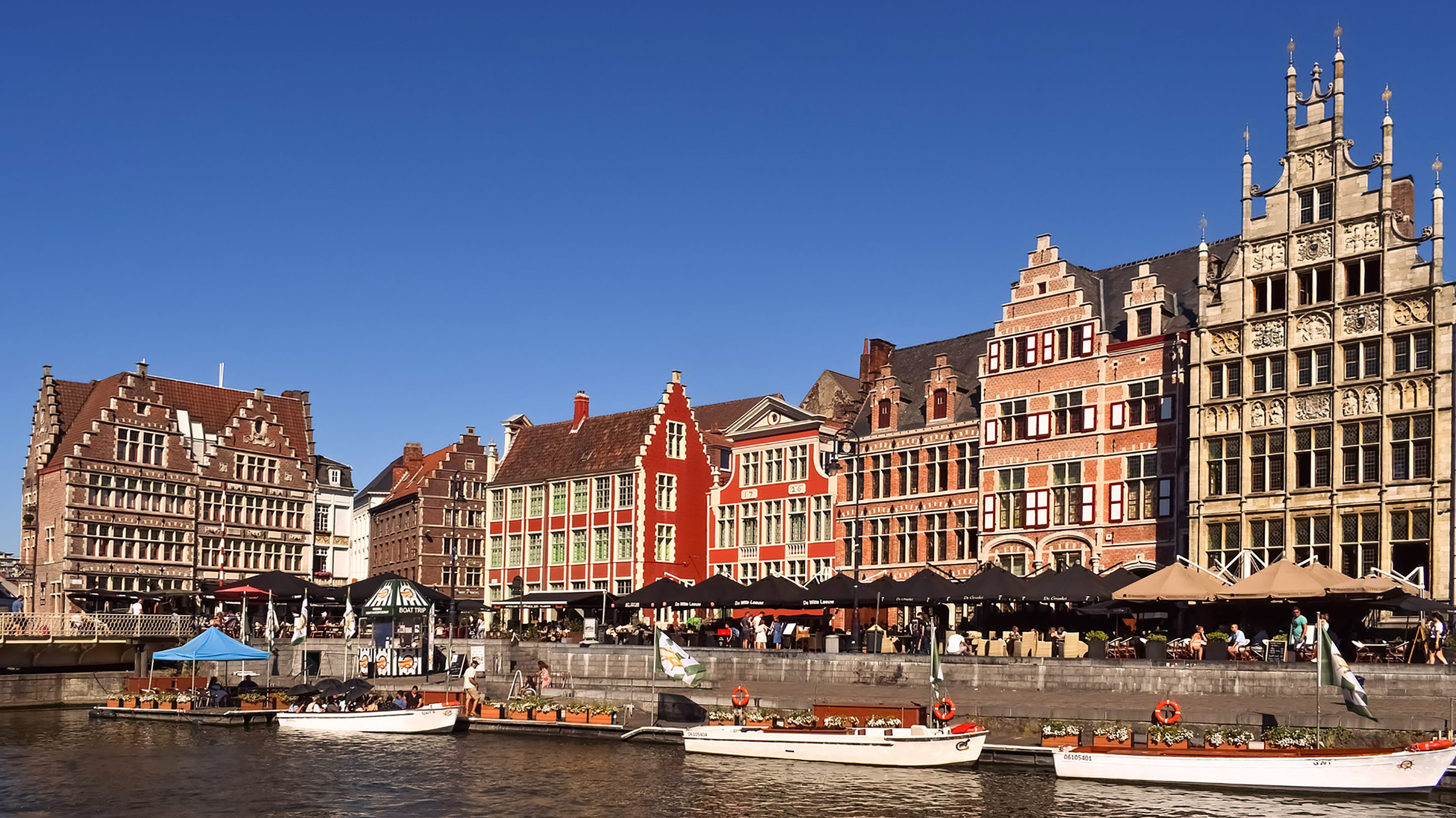 waterfront, day, building exterior, tourism, 4K, incidental people, sky, city, travel destinations, ghent, passenger craft, water, beautiful, outdoors, HD Wallpaper
