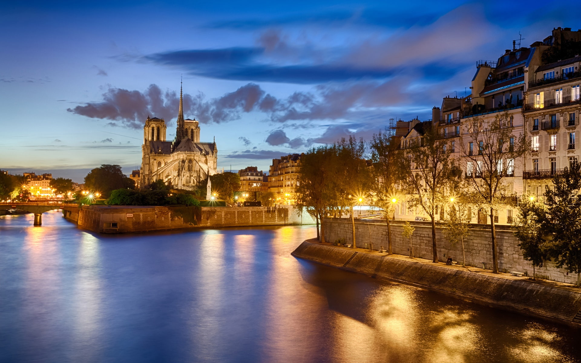 Lights, Paris, 1080P, City, France, de, dame, notre, Night, River, HD Wallpaper
