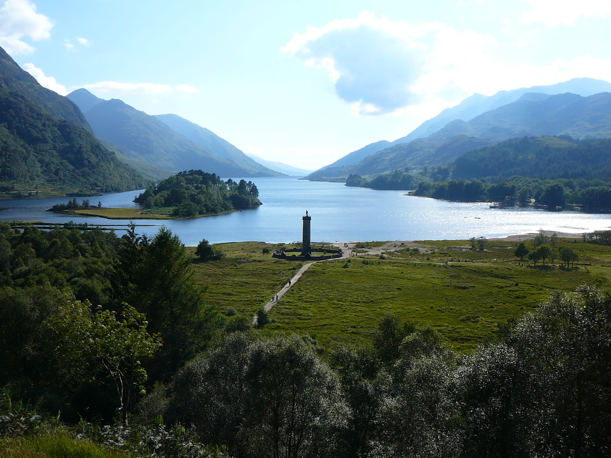 beauty in nature, tranquil scene, summer, monument, growth, loch, 2K, outdoors, no people, tourism, environment, landscape, attraction, scotland, cloud - sky, HD Wallpaper