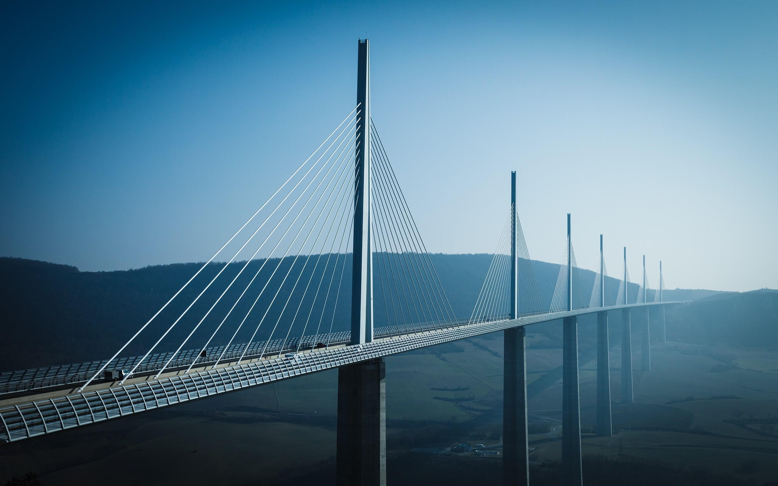 2560x1600, viaduct, france, world, europe, bridge, white, 2K, millau, gray, HD Wallpaper
