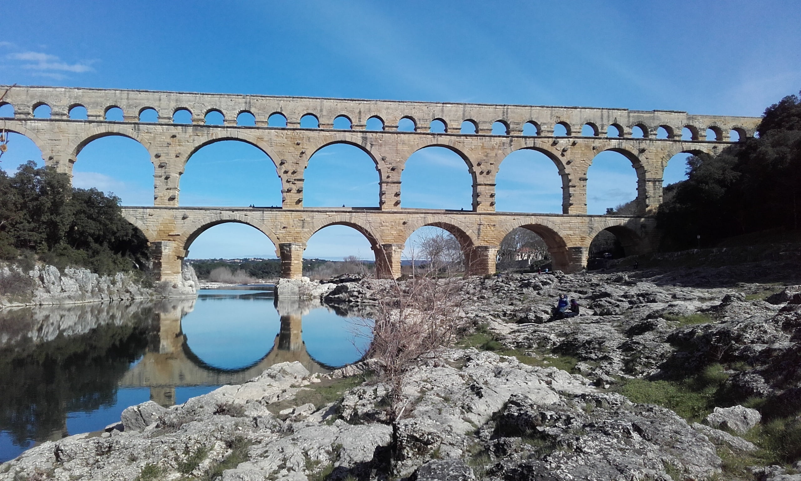 transportation, nature, unesco, reflection, water, outdoors, stone, ancient, no people, landmark, aqueduct, bridge, architecture, history, bridge - Man Made Structure, HD Wallpaper