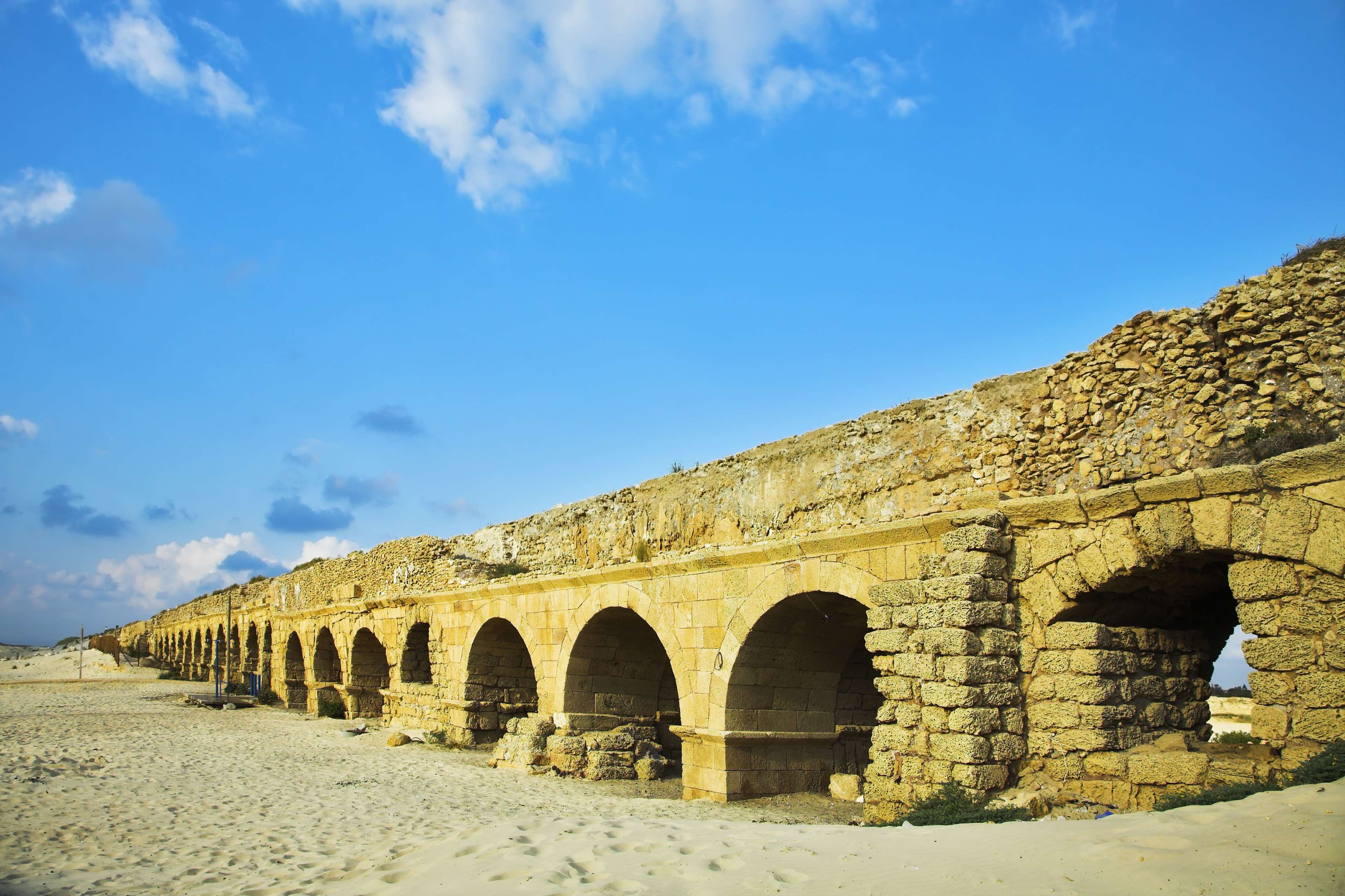 ancient civilization, low angle view, fort, nature, arched, ancient, sky, sunlight, the aqueduct of the roman period at coast, cloud - sky, building exterior, HD Wallpaper
