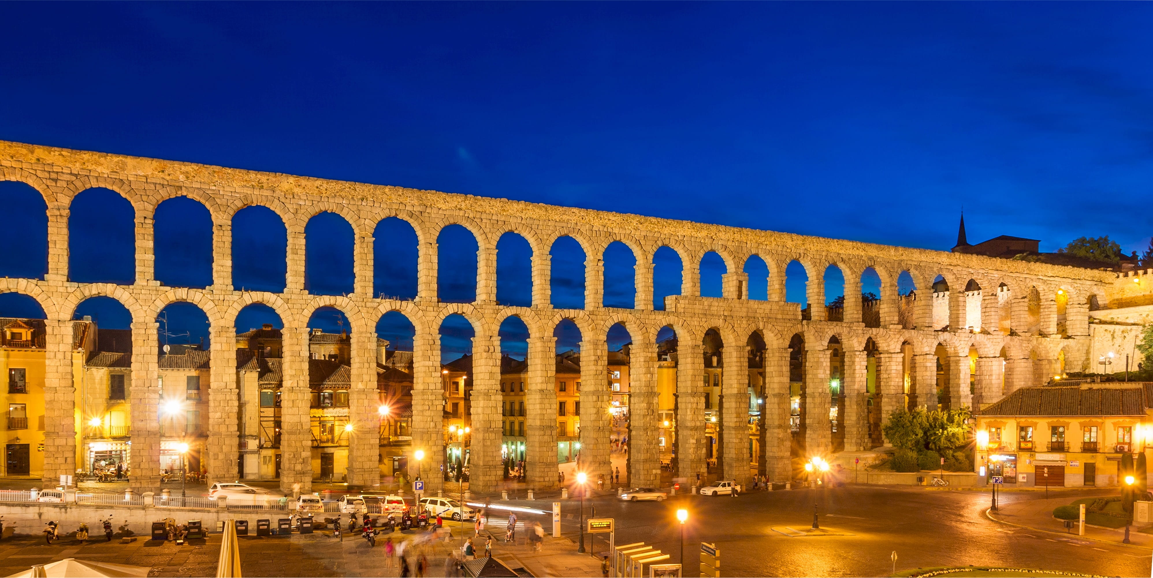 architectural column, water, arch, Segovia, dusk, history, 4K, cityscape, government, brown, city, arches, bridge, Aqueduct, roman, spain, travel destinations, HD Wallpaper