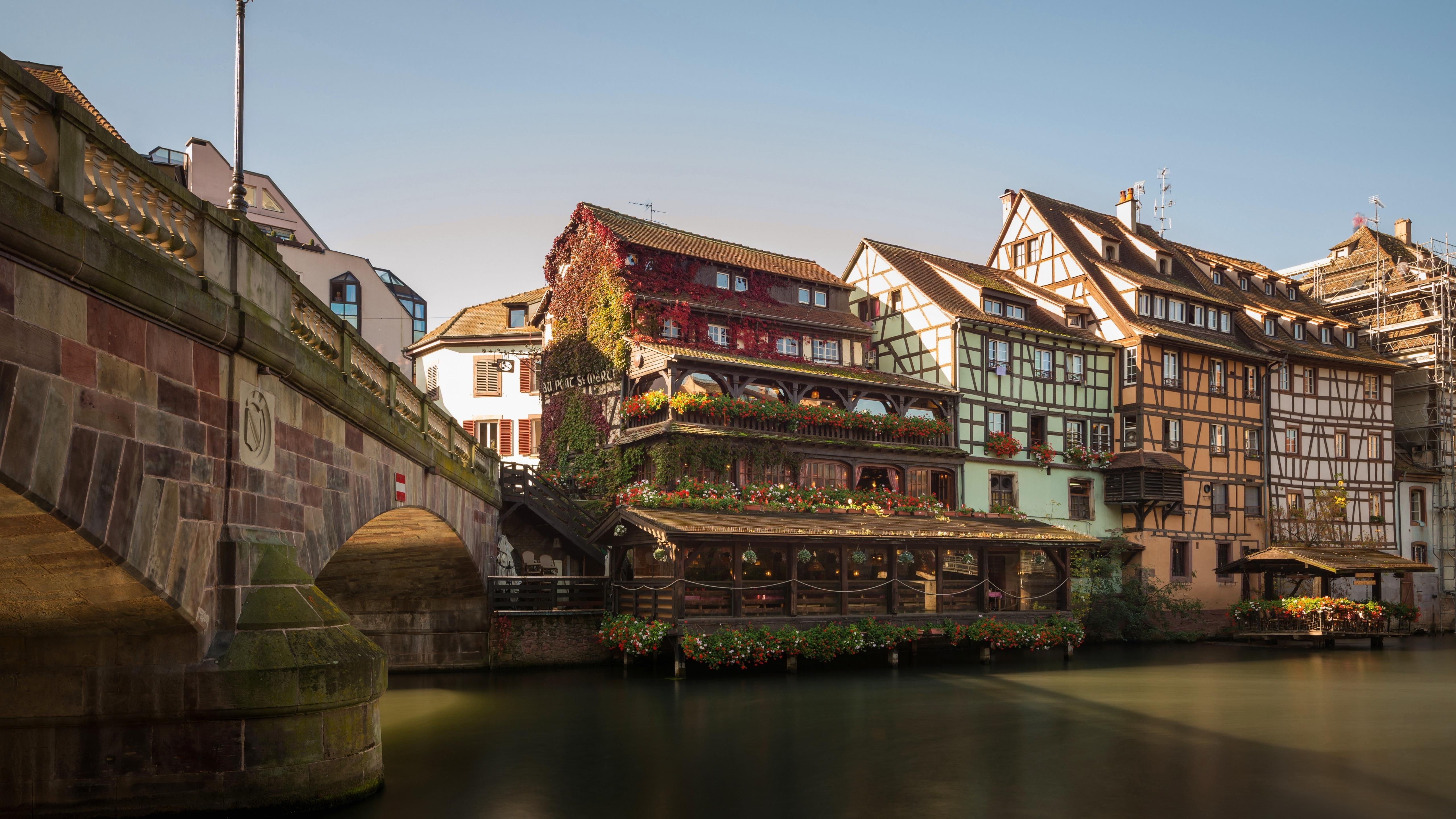 5K, half-timbered house, france, timbered house, europe, canal, timber house, half timbered house, timbered, strasbourg, HD Wallpaper