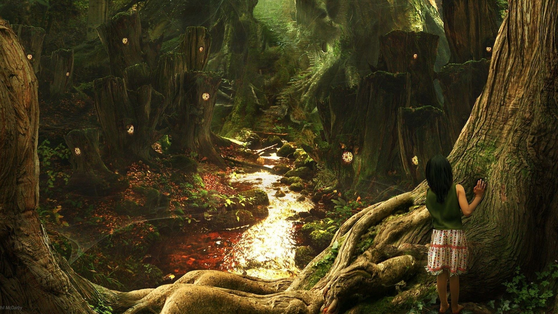 4k pics, 1080P, 1920x1080, art, Fantasy, Enchanted Forest, HD Wallpaper
