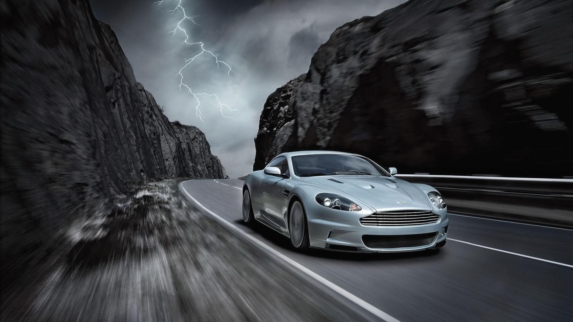 silver, aston martin, 1080P, cars, road, gt car, thunder, martin, dbs, casino royale, lightning, sports car, aston, HD Wallpaper